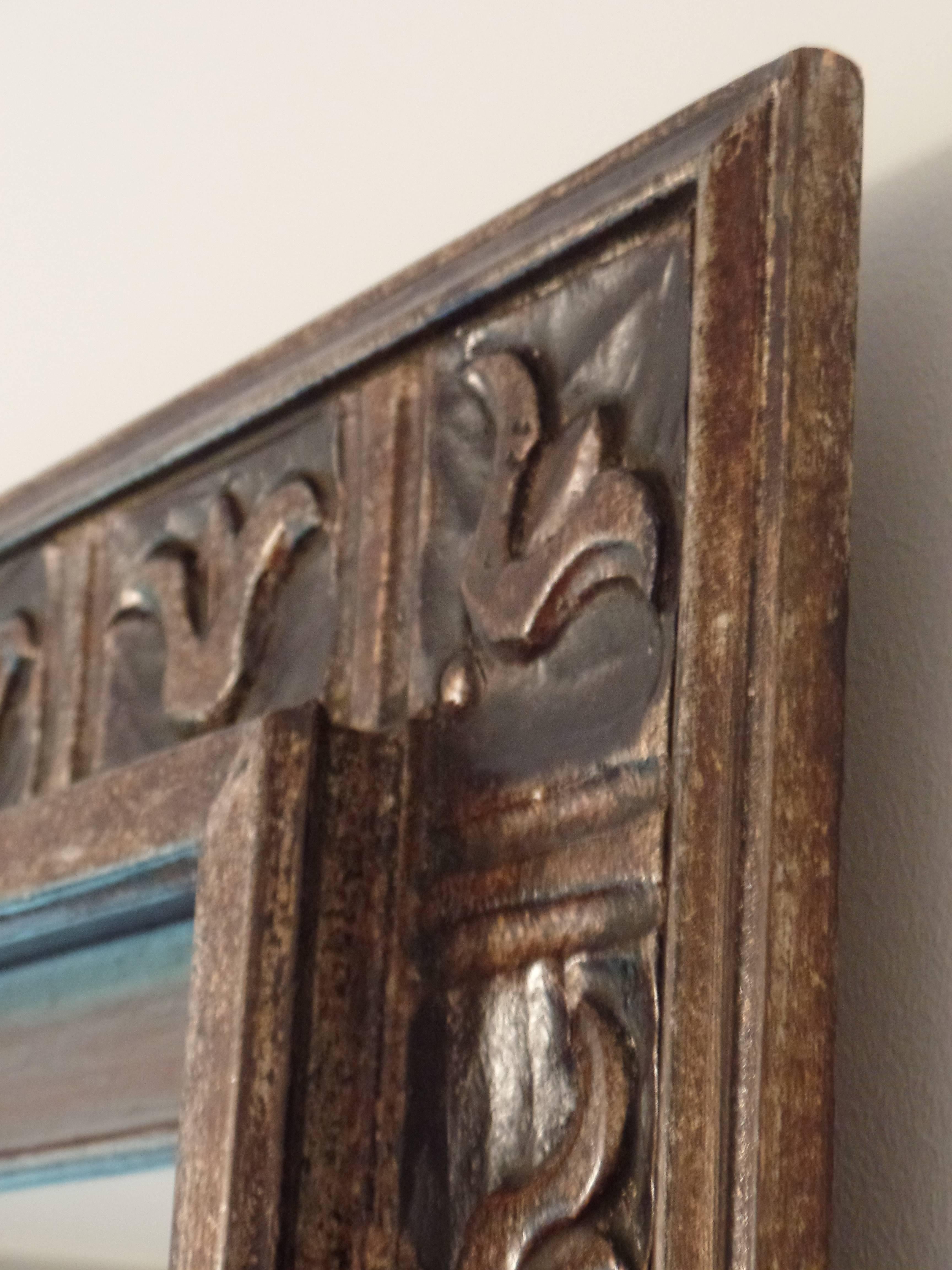 French Hand Carved Silver and Gilt Wood Mid-Century Modern Neoclassical Mirror 1
