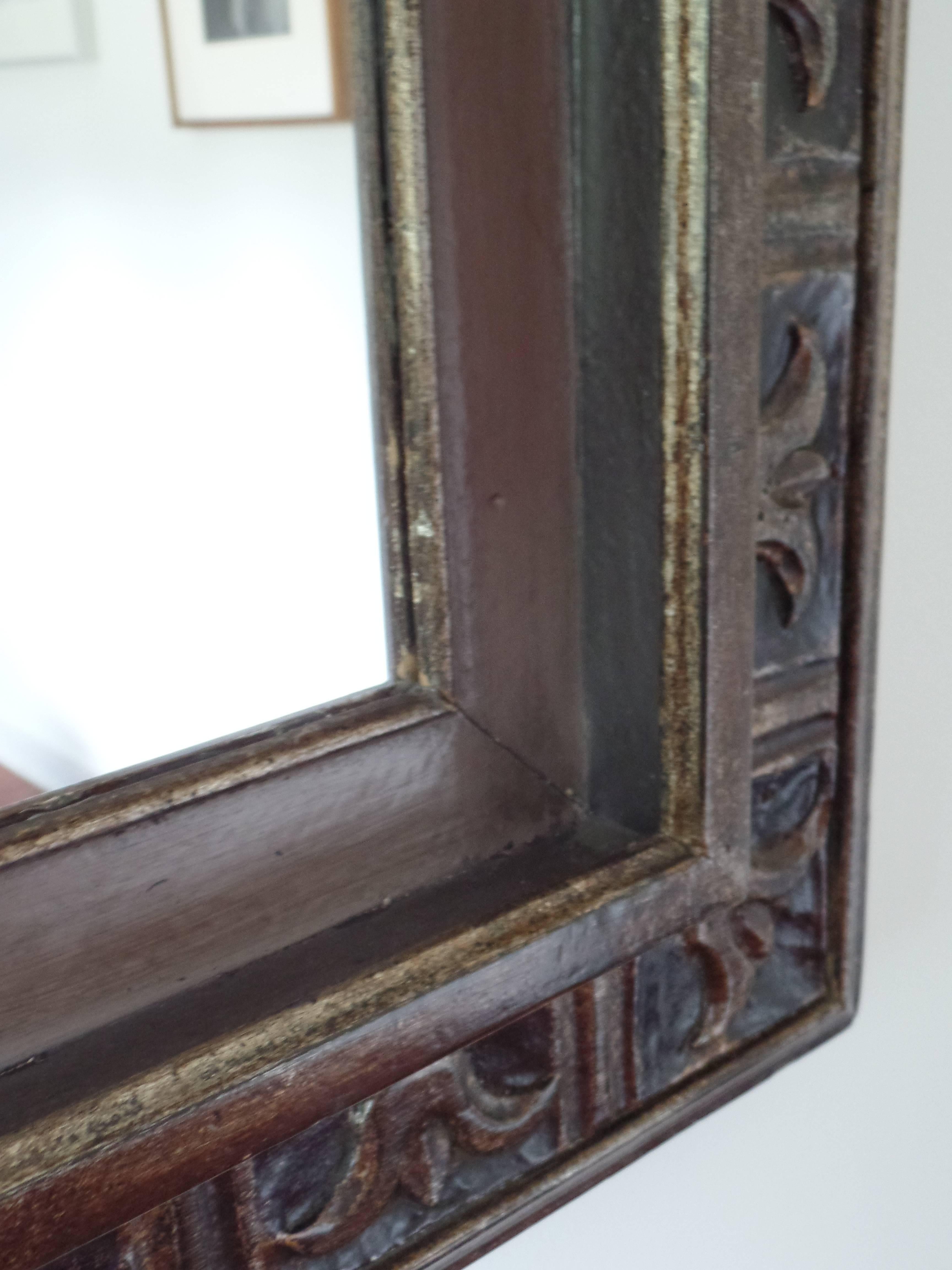 French Hand Carved Silver and Gilt Wood Mid-Century Modern Neoclassical Mirror 2