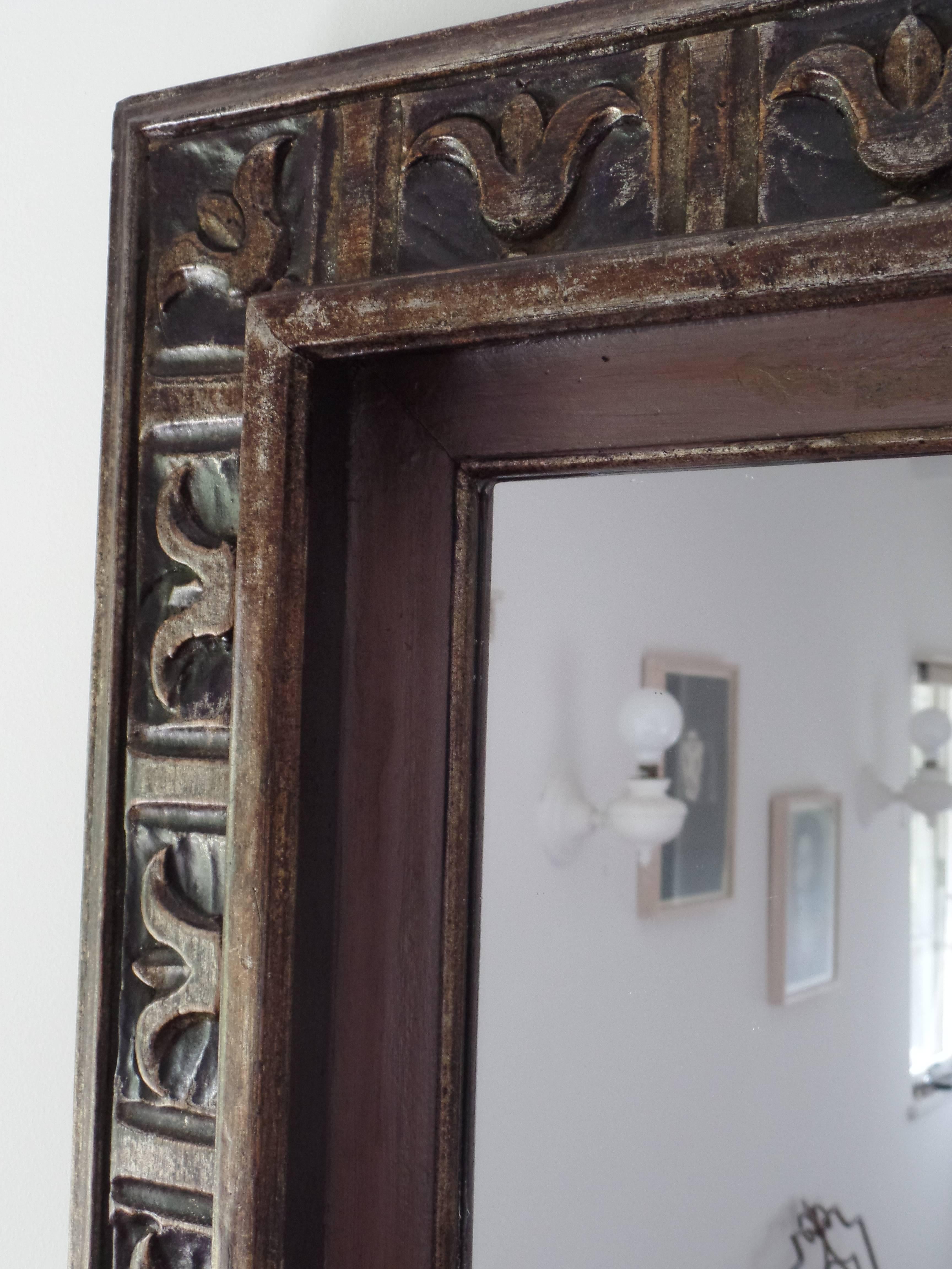 French Hand Carved Silver and Gilt Wood Mid-Century Modern Neoclassical Mirror 3