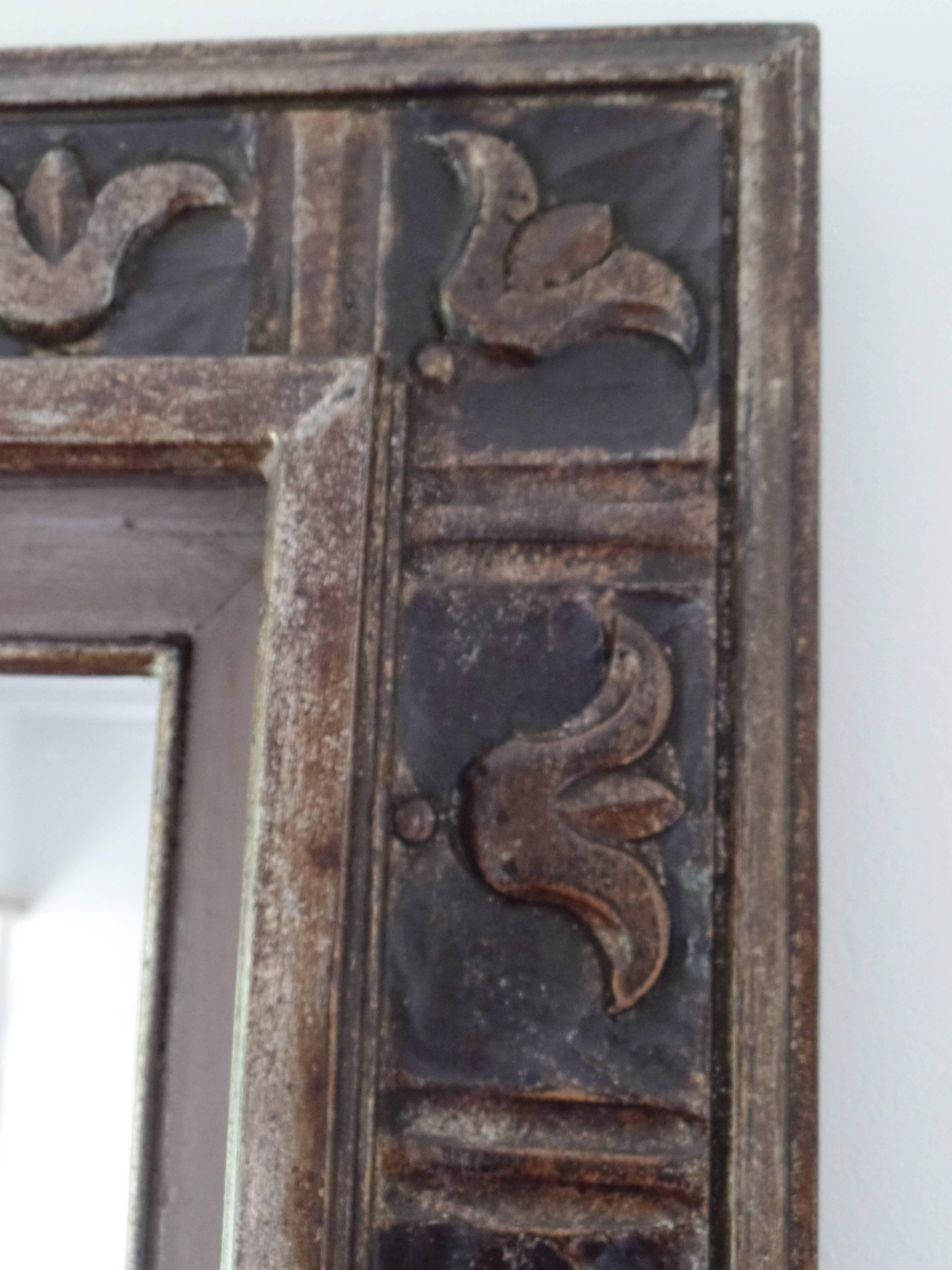 French Hand Carved Silver and Gilt Wood Mid-Century Modern Neoclassical Mirror 4