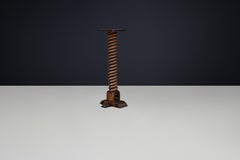 French Hand-Carved Spiral Wooden Pedestal with Original Patina, 1940s
