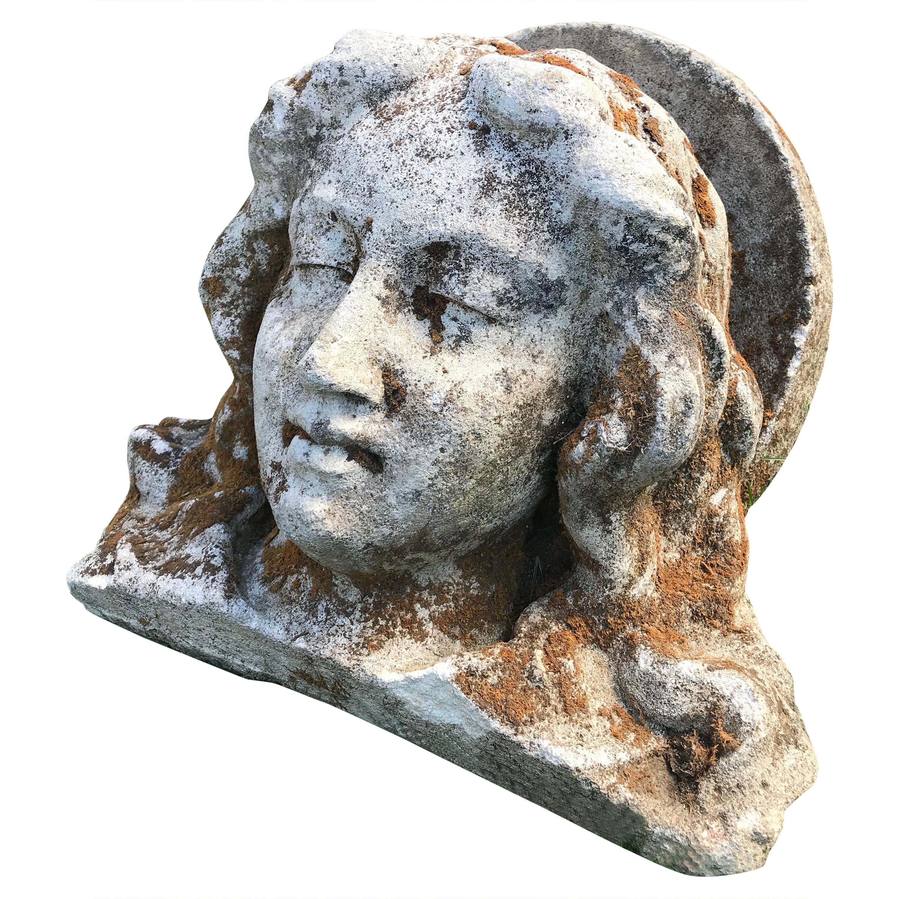 French Hand Carved Stone Head of the Virgin from the Croix Rouge, Lyon, France