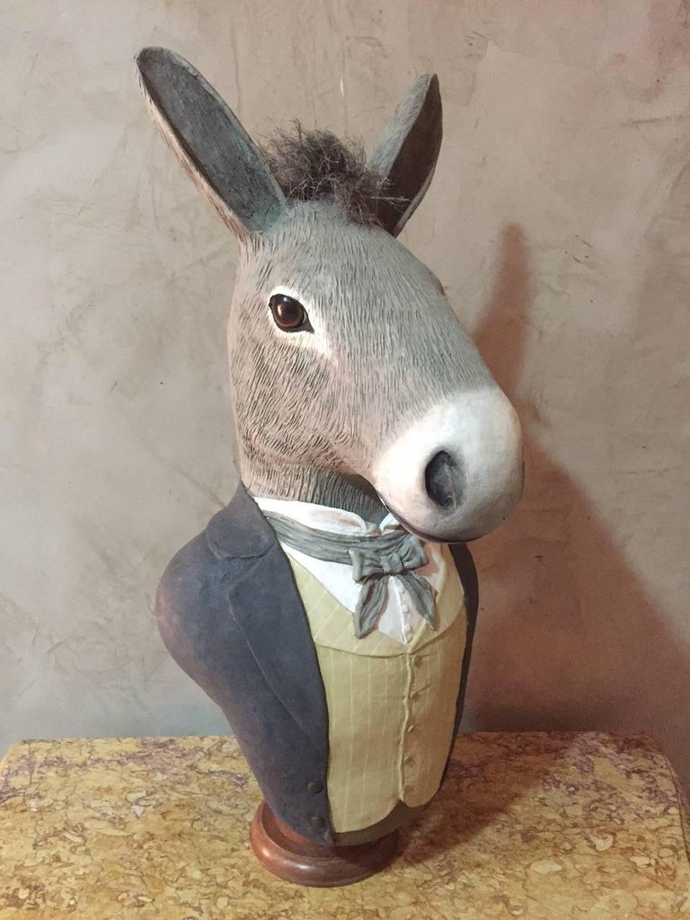 French HandCarved Unique Creation PapierMâché Animal Busts at 1stDibs