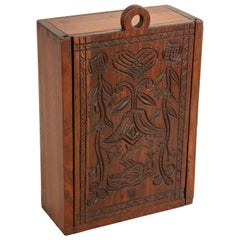Antique French Hand Carved Walnut and Chestnut Embroidery Box, Sliding Lid, circa 1900