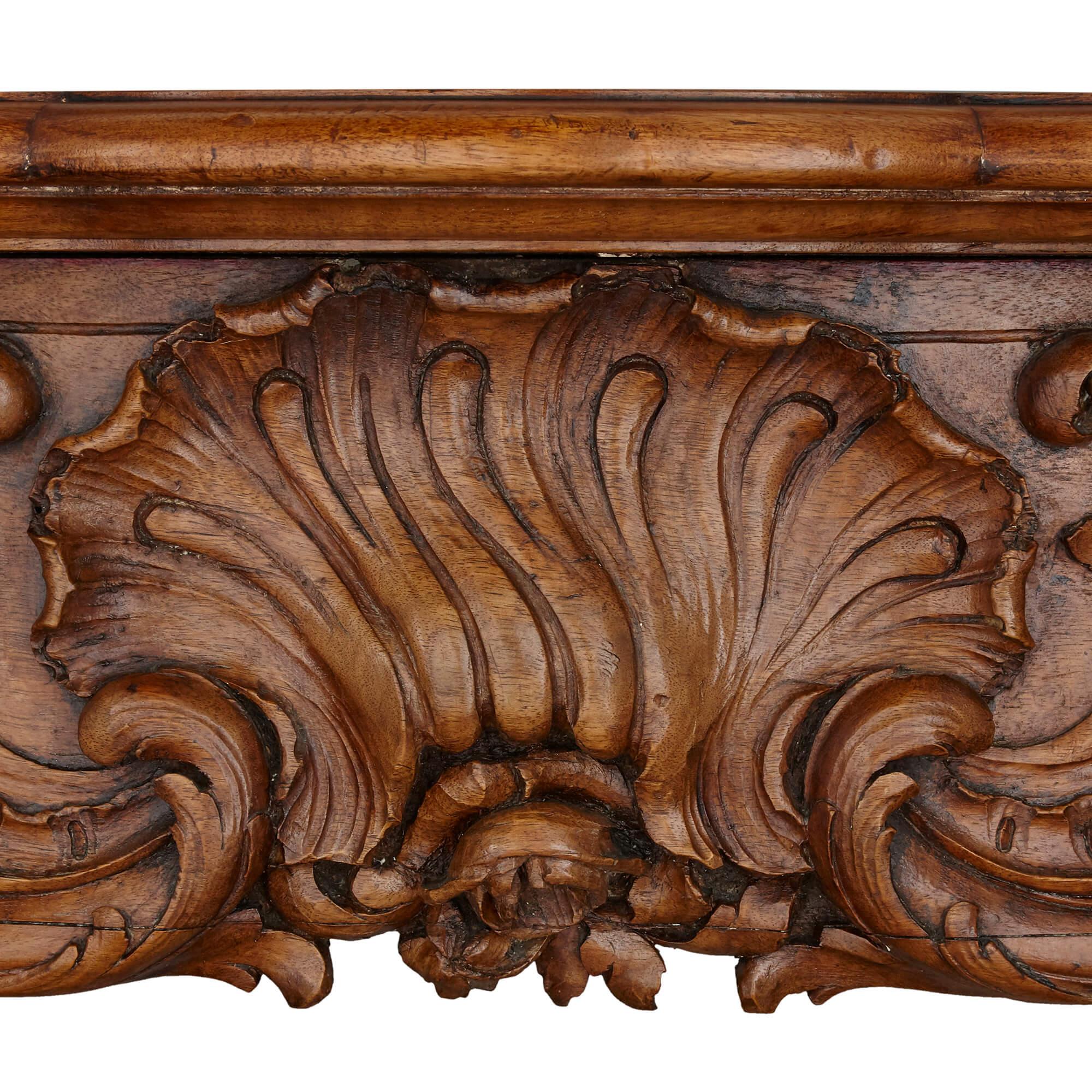 French Hand-Carved Walnut Fireplace In Good Condition For Sale In London, GB