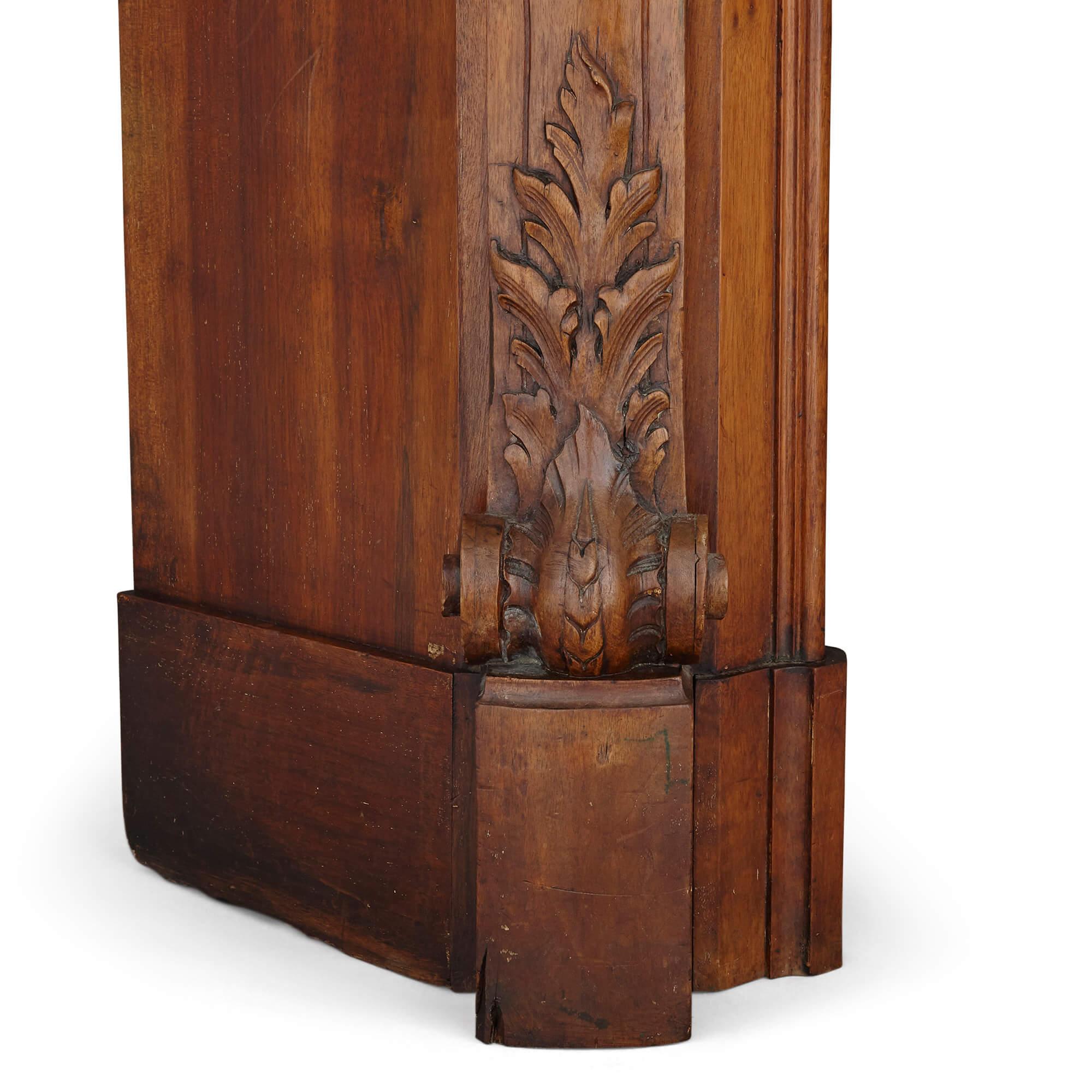 French Hand-Carved Walnut Fireplace For Sale 2