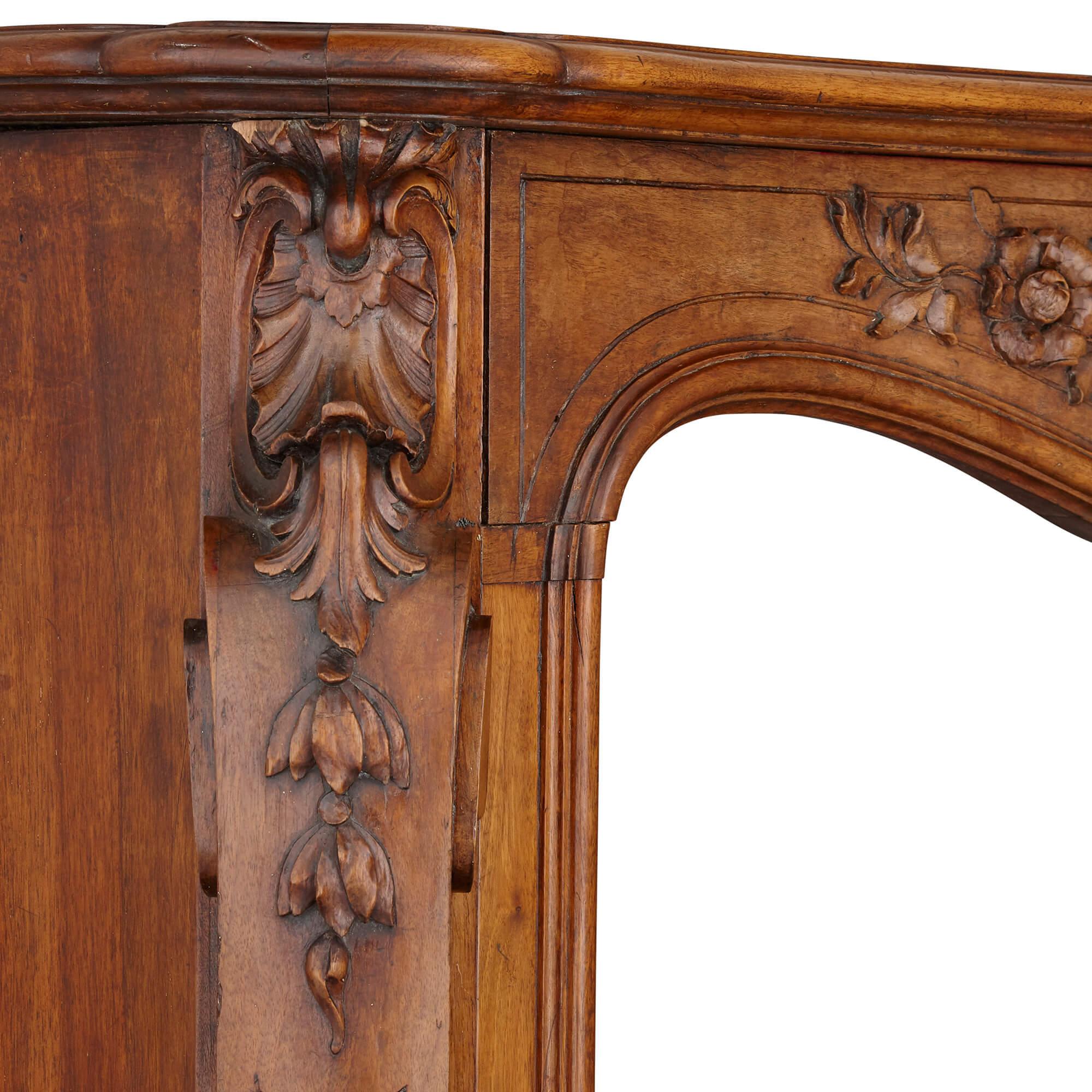French Hand-Carved Walnut Fireplace For Sale 3