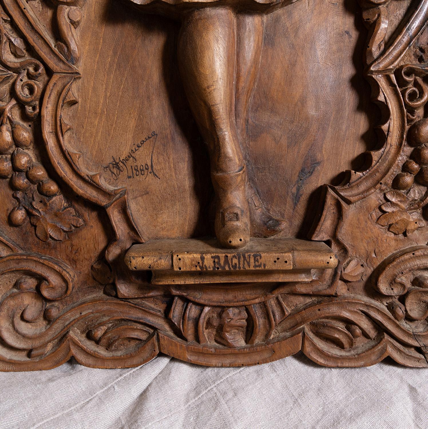 Französisch Hand geschnitzt Nussbaum Panel - Dramatiker Jean Racine (1639-1699) von 1889 (Walnuss) im Angebot