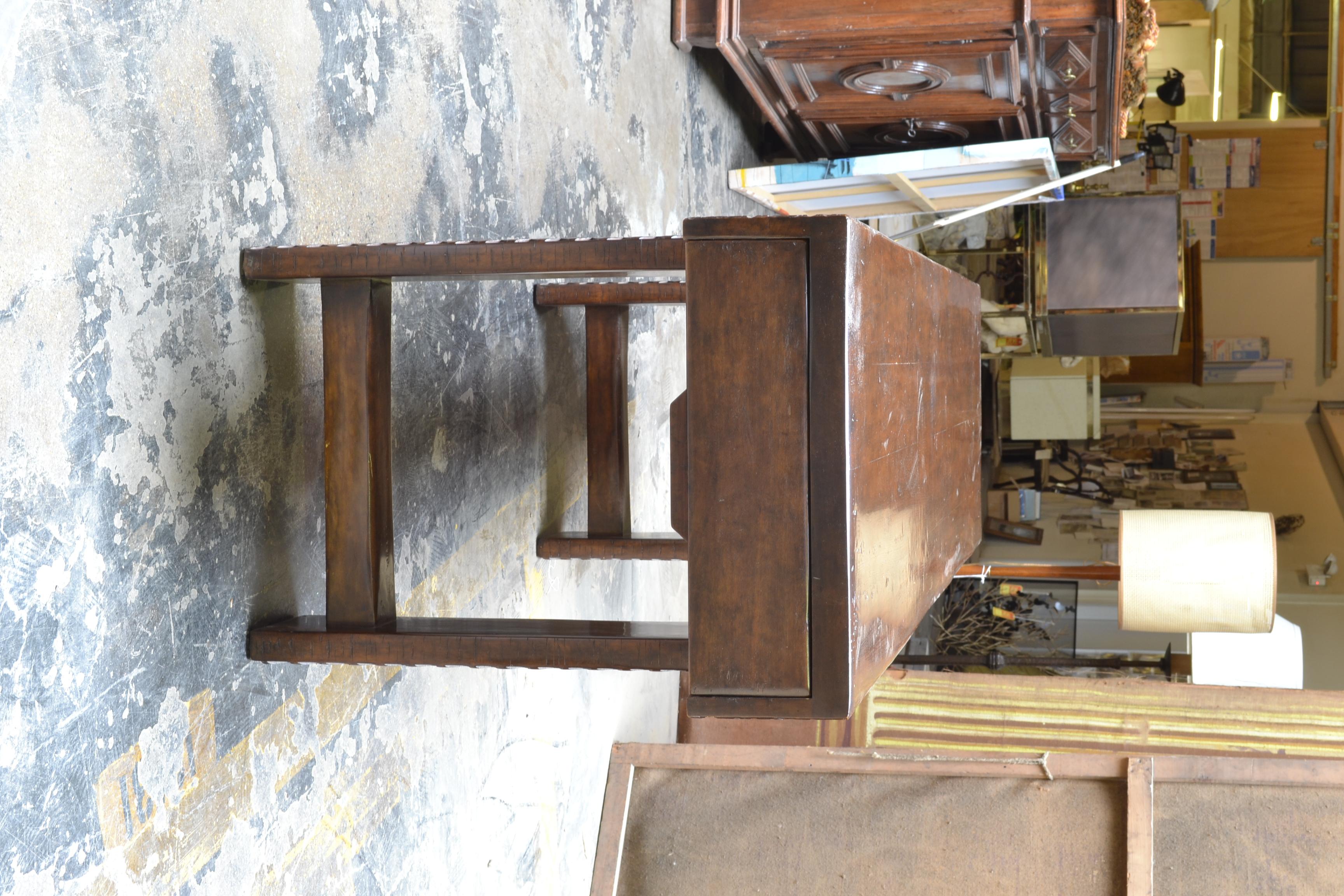 French Provincial French Hand Carved Walnut Sofa Console Table with End Drawers from the Pyrenees