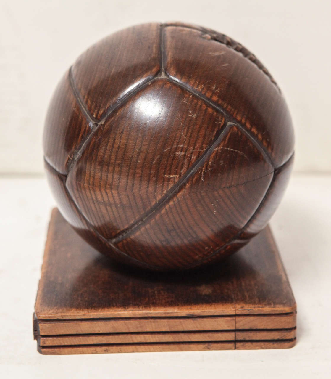 Mid-Century Modern French Hand Carved Wood Soccer Ball Piggy Bank For Sale