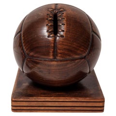 French Hand Carved Wood Soccer Ball Piggy Bank