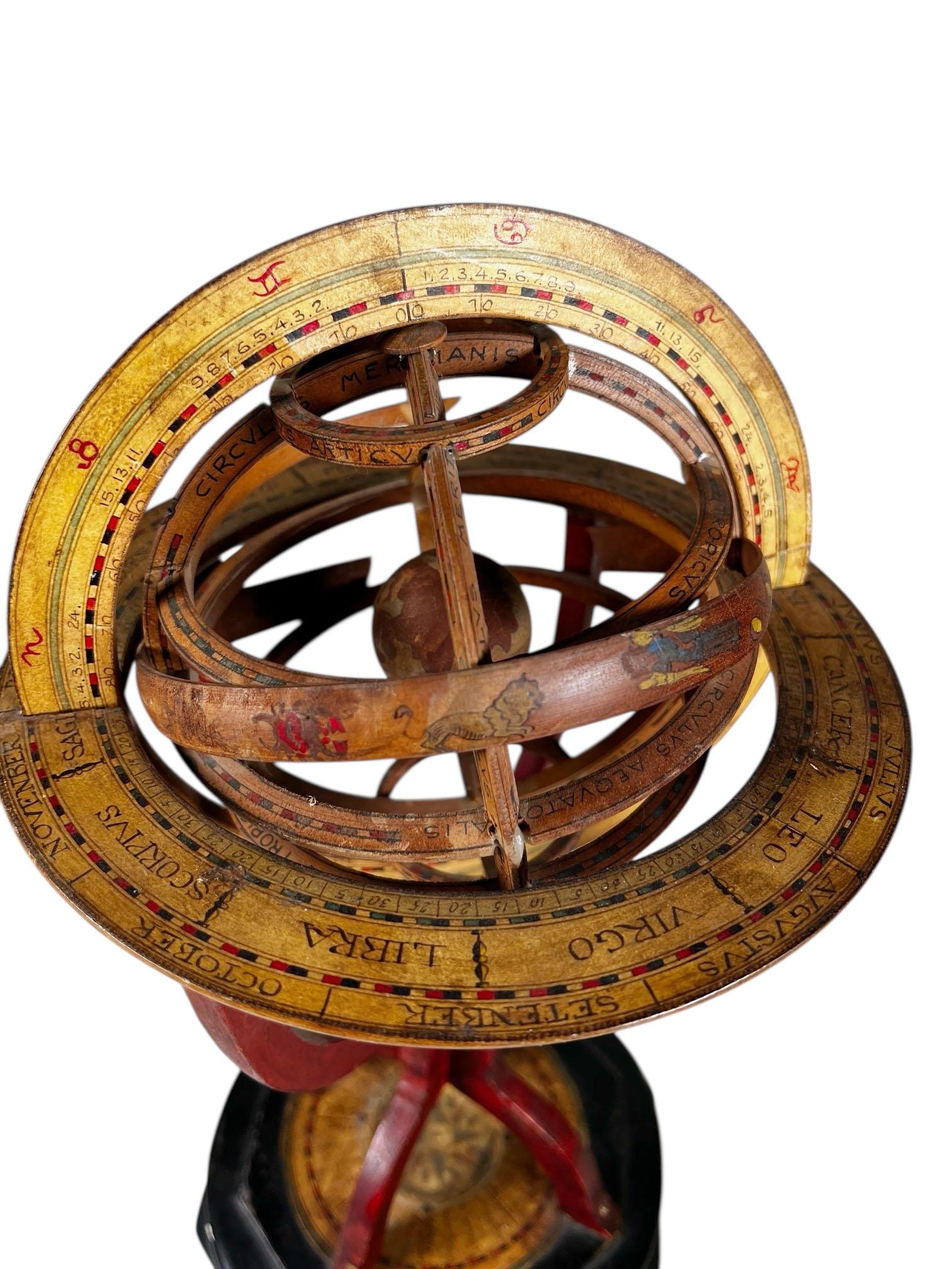 French Hand Carved Wooden Armillary In Good Condition For Sale In Dallas, TX