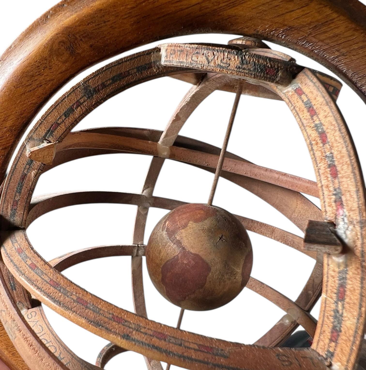 French Hand Carved Wooden Armillary For Sale 1