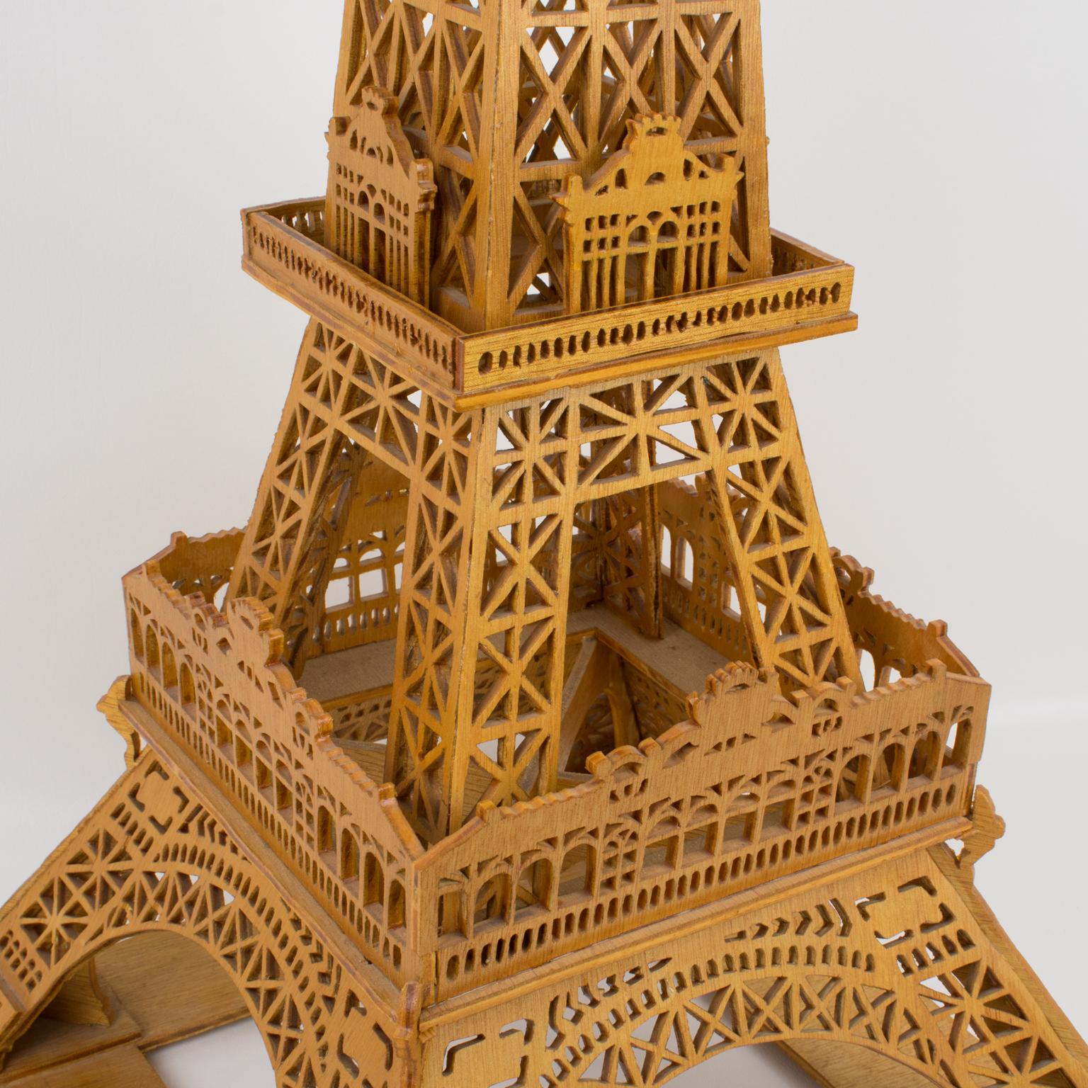 French Hand Carved Wooden Eiffel Tower Model For Sale 1