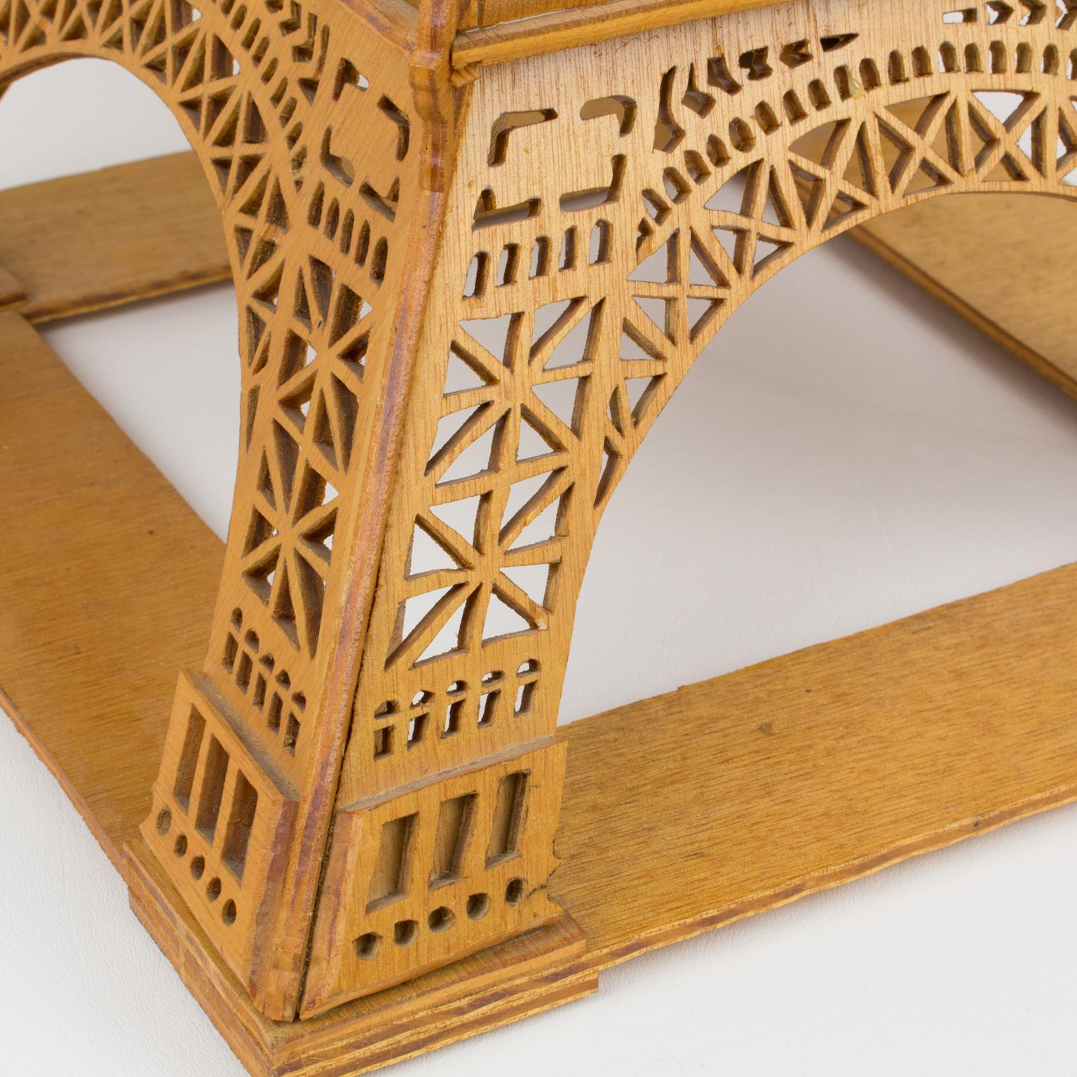 French Hand-Carved Wooden Eiffel Tower Model Miniature Sculpture 10