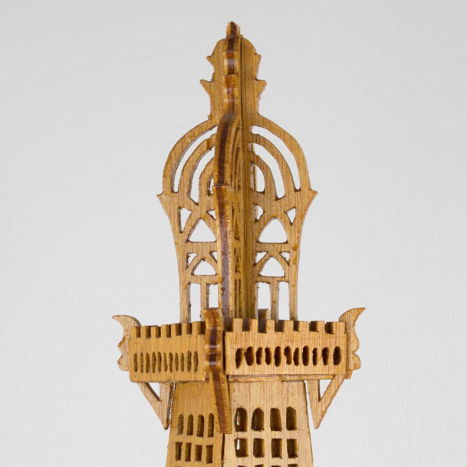 French Hand-Carved Wooden Eiffel Tower Model Miniature Sculpture 11