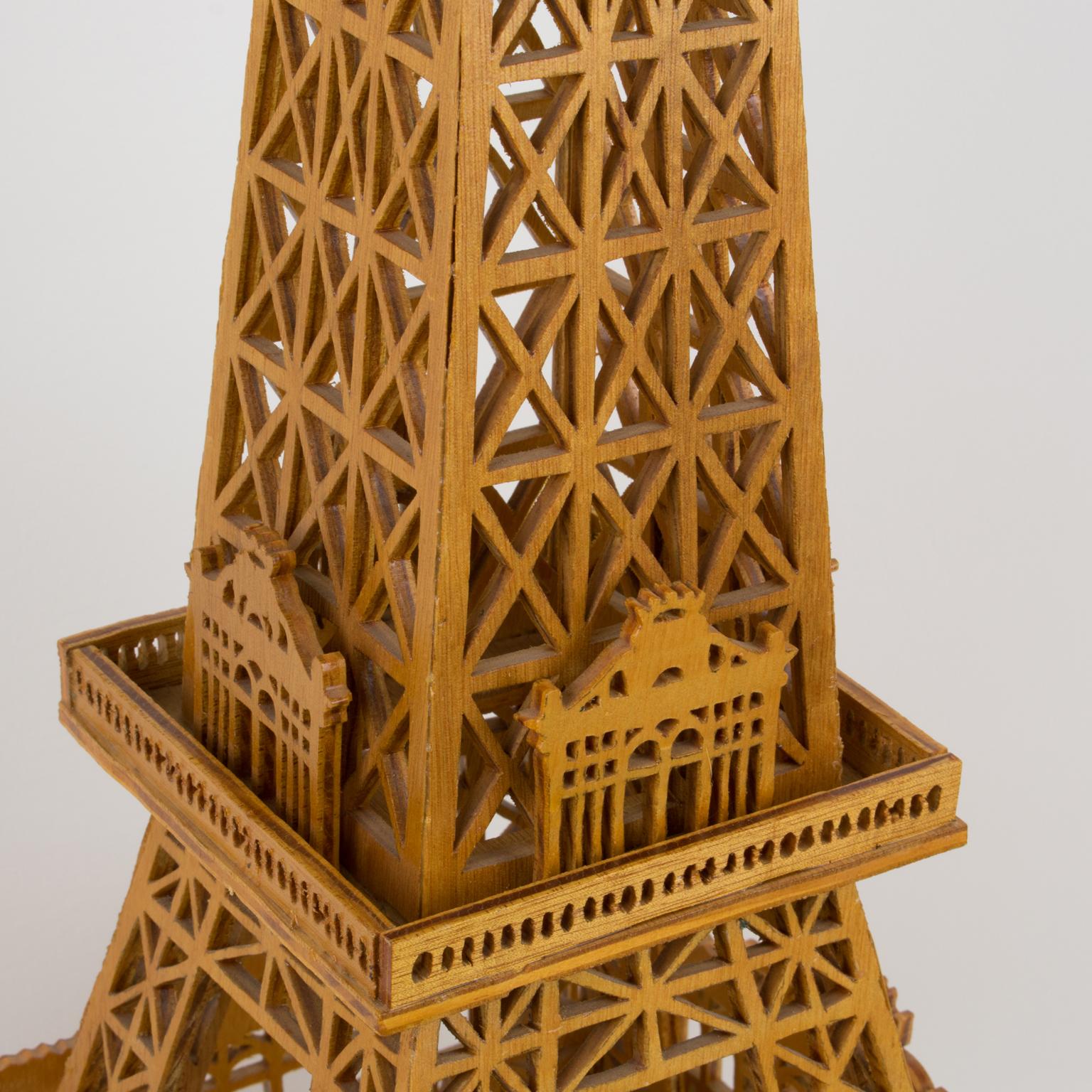 French Hand-Carved Wooden Eiffel Tower Model Miniature Sculpture 12