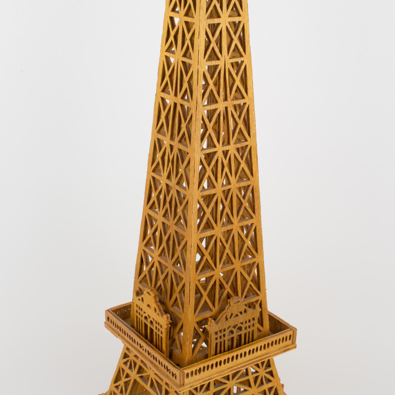 French Hand-Carved Wooden Eiffel Tower Model Miniature Sculpture 13