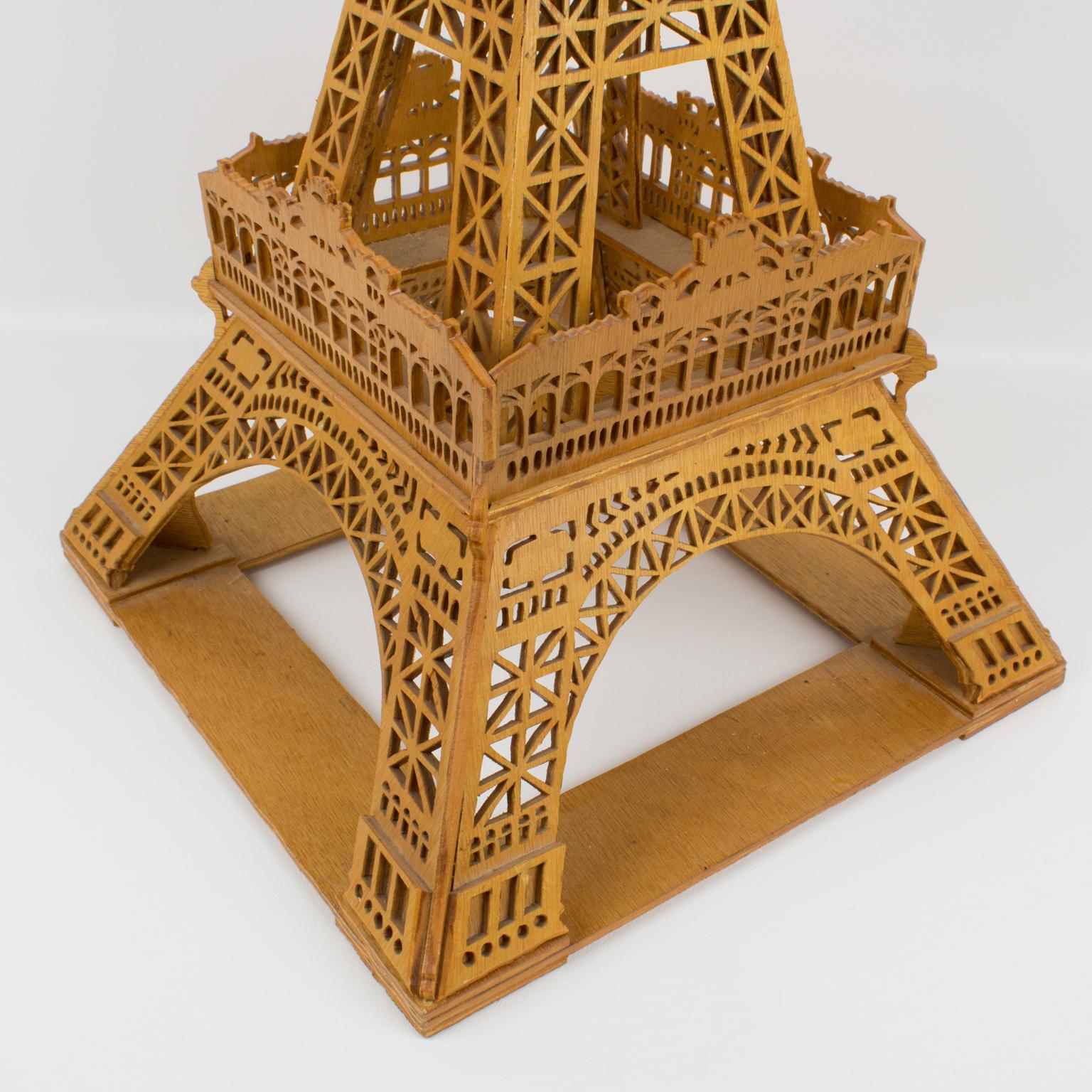 French Hand-Carved Wooden Eiffel Tower Model Miniature Sculpture 14