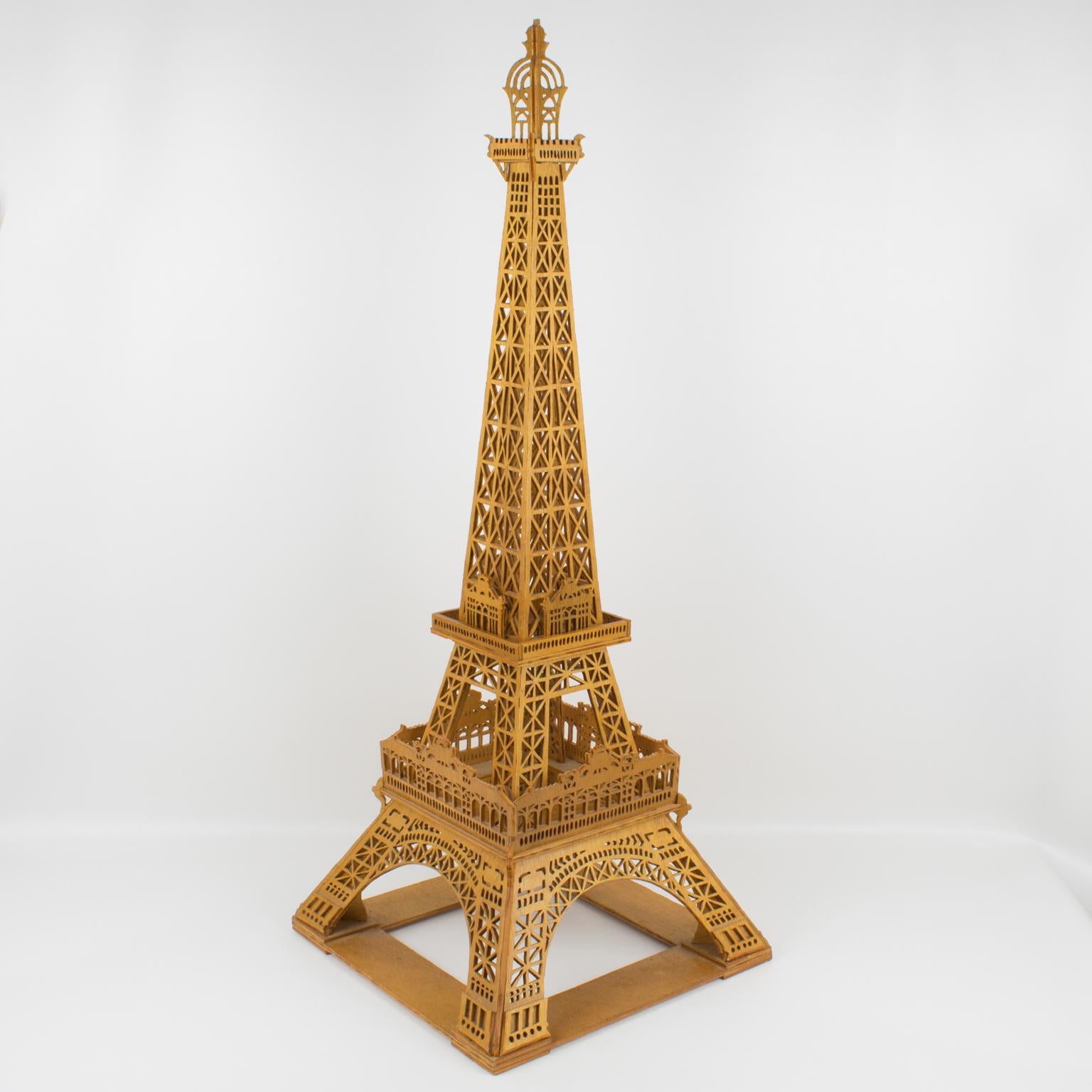 French Hand-Carved Wooden Eiffel Tower Model Miniature Sculpture 15