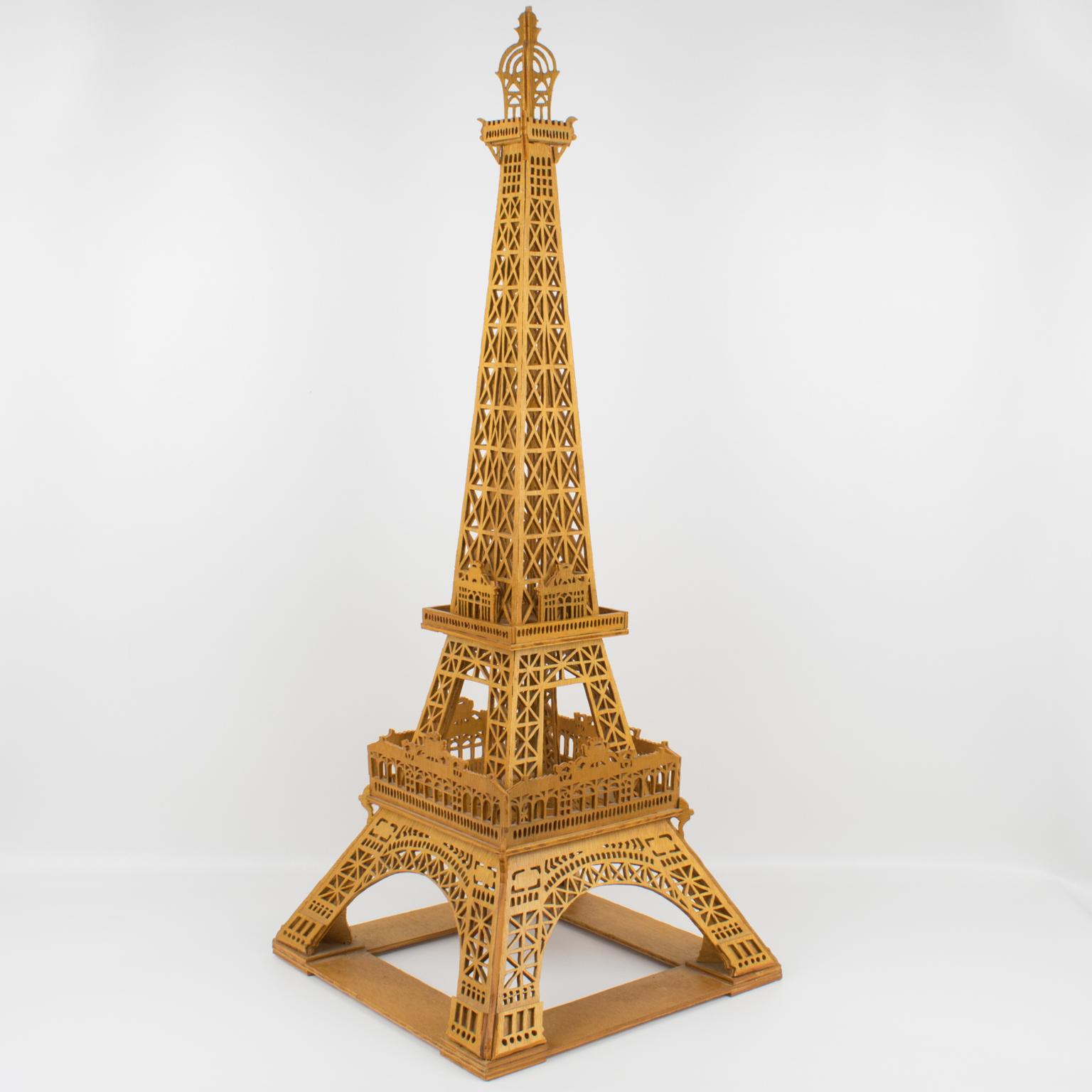 French Hand-Carved Wooden Eiffel Tower Model Miniature Sculpture 16