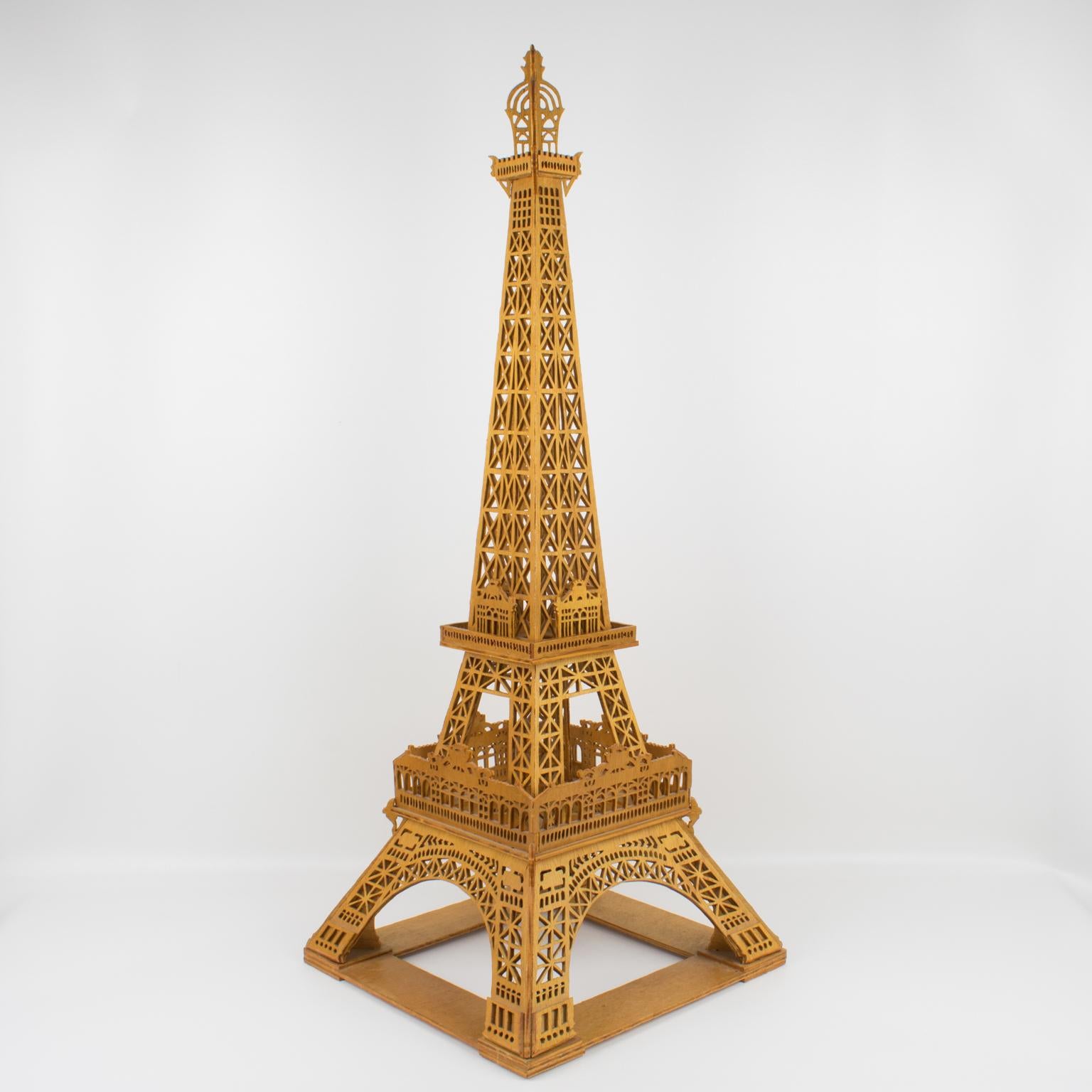 French Hand-Carved Wooden Eiffel Tower Model Miniature Sculpture In Good Condition In Atlanta, GA