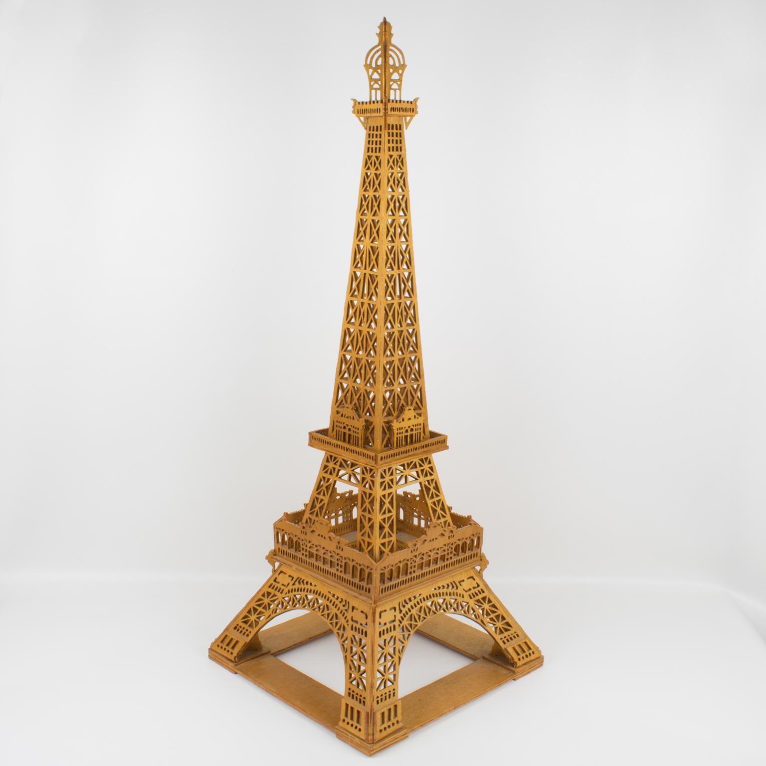 20th Century French Hand-Carved Wooden Eiffel Tower Model Miniature Sculpture
