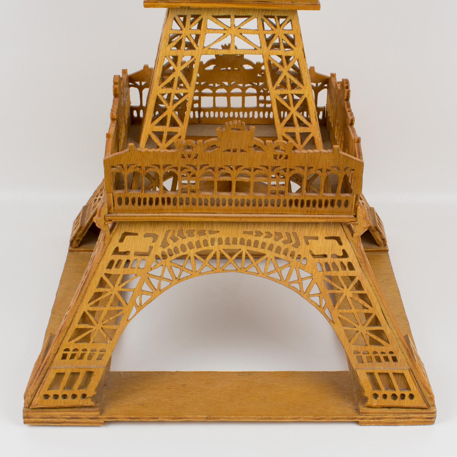 French Hand-Carved Wooden Eiffel Tower Model Miniature Sculpture 6