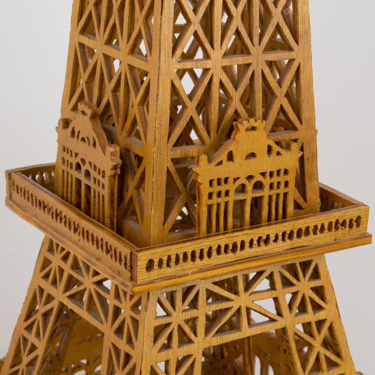 French Hand-Carved Wooden Eiffel Tower Model Miniature Sculpture 8