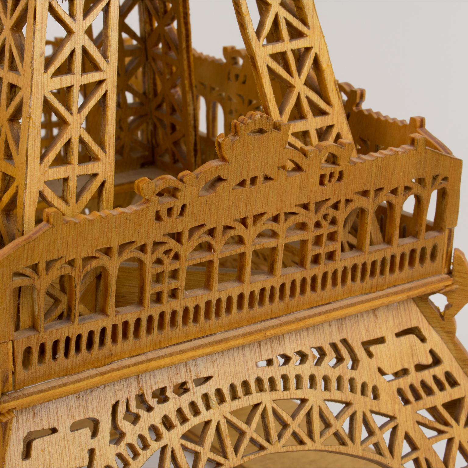 French Hand-Carved Wooden Eiffel Tower Model Miniature Sculpture 9