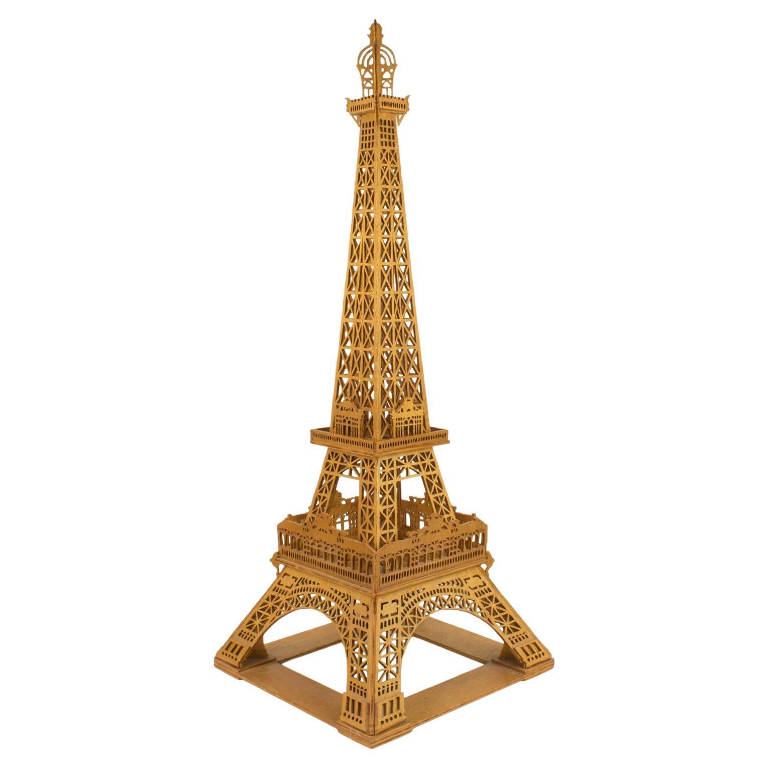 French Hand-Carved Wooden Eiffel Tower Model Miniature Sculpture