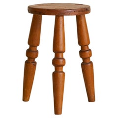 French Hand-Carved Wooden Tripod Stool, 1950s
