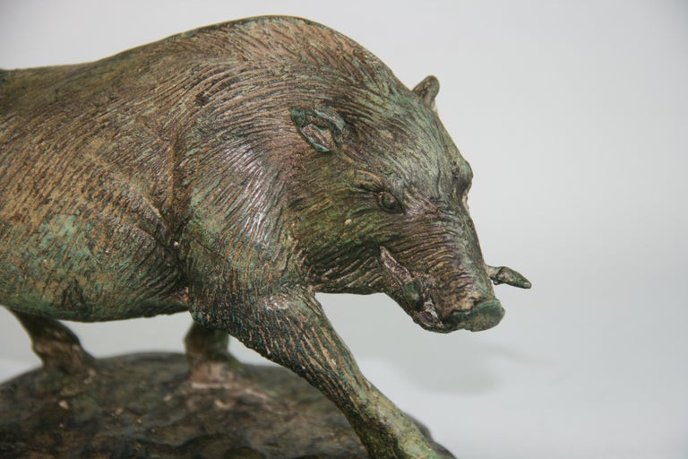 French Hand Cast Bronze Wild Boar Sculpture For Sale 6