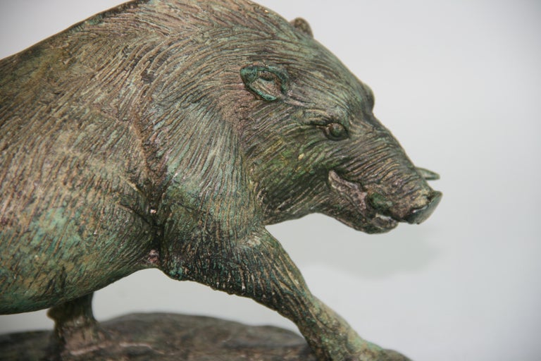 French Hand Cast Bronze Wild Boar Sculpture In Good Condition For Sale In Douglas Manor, NY