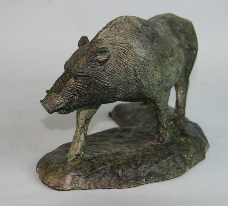 Mid-20th Century French Hand Cast Bronze Wild Boar Sculpture For Sale