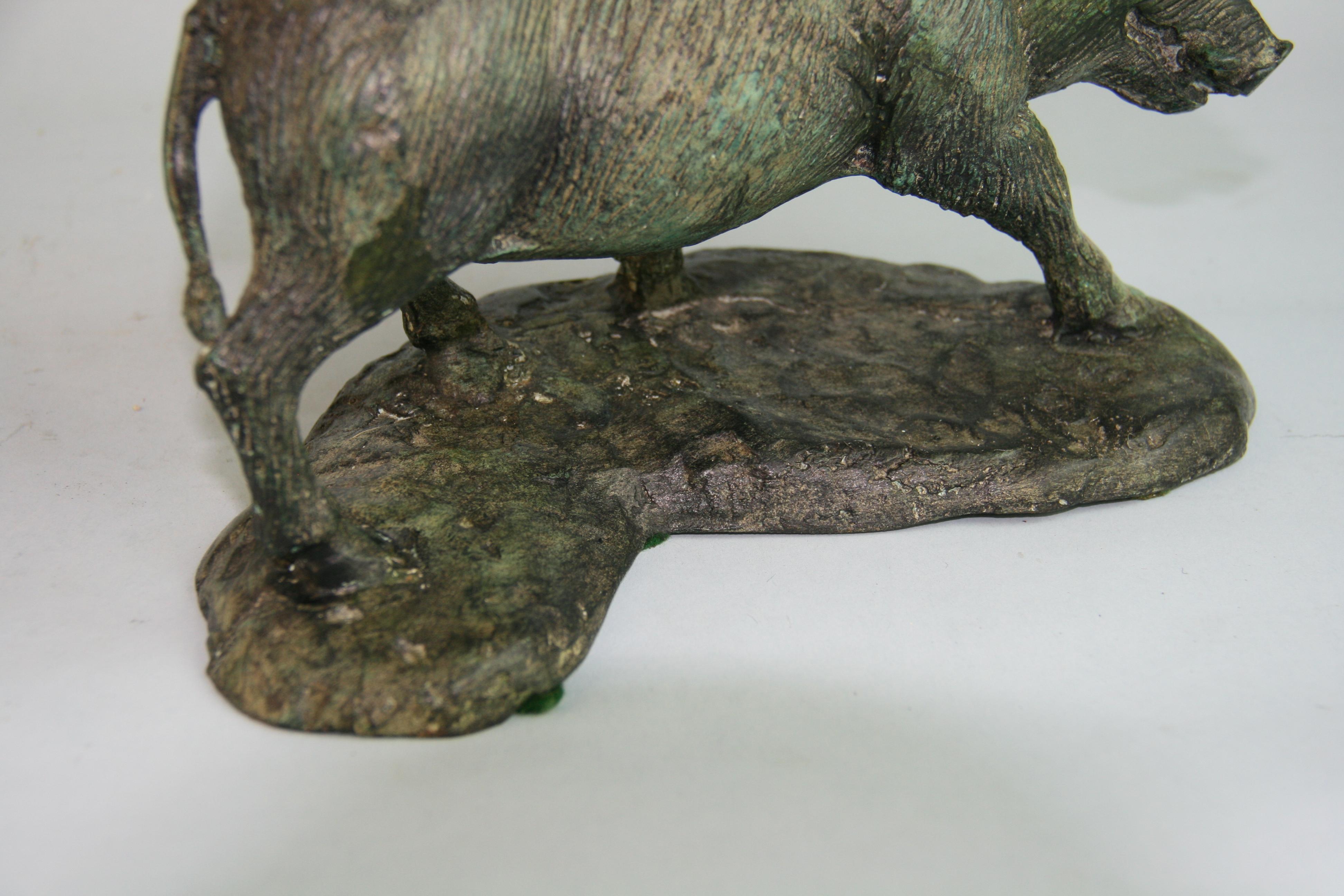 French Hand Cast Bronze Wild Boar Sculpture In Good Condition In Douglas Manor, NY