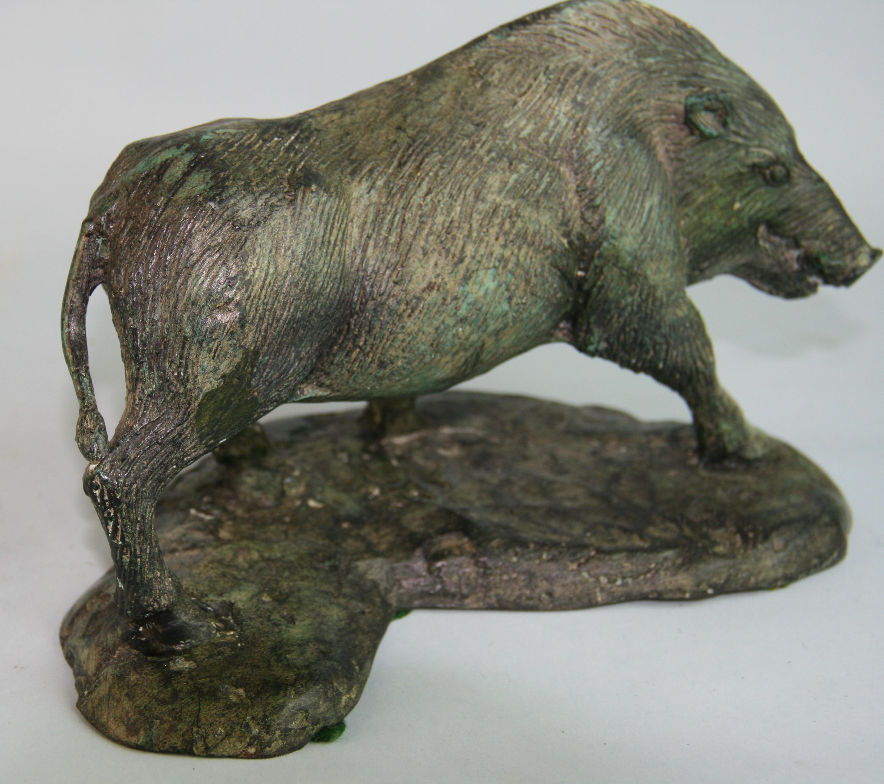 Mid-20th Century French Hand Cast Bronze Wild Boar Sculpture