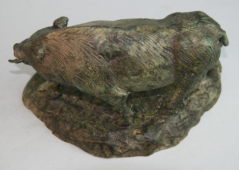 French Hand Cast Bronze Wild Boar Sculpture For Sale 4