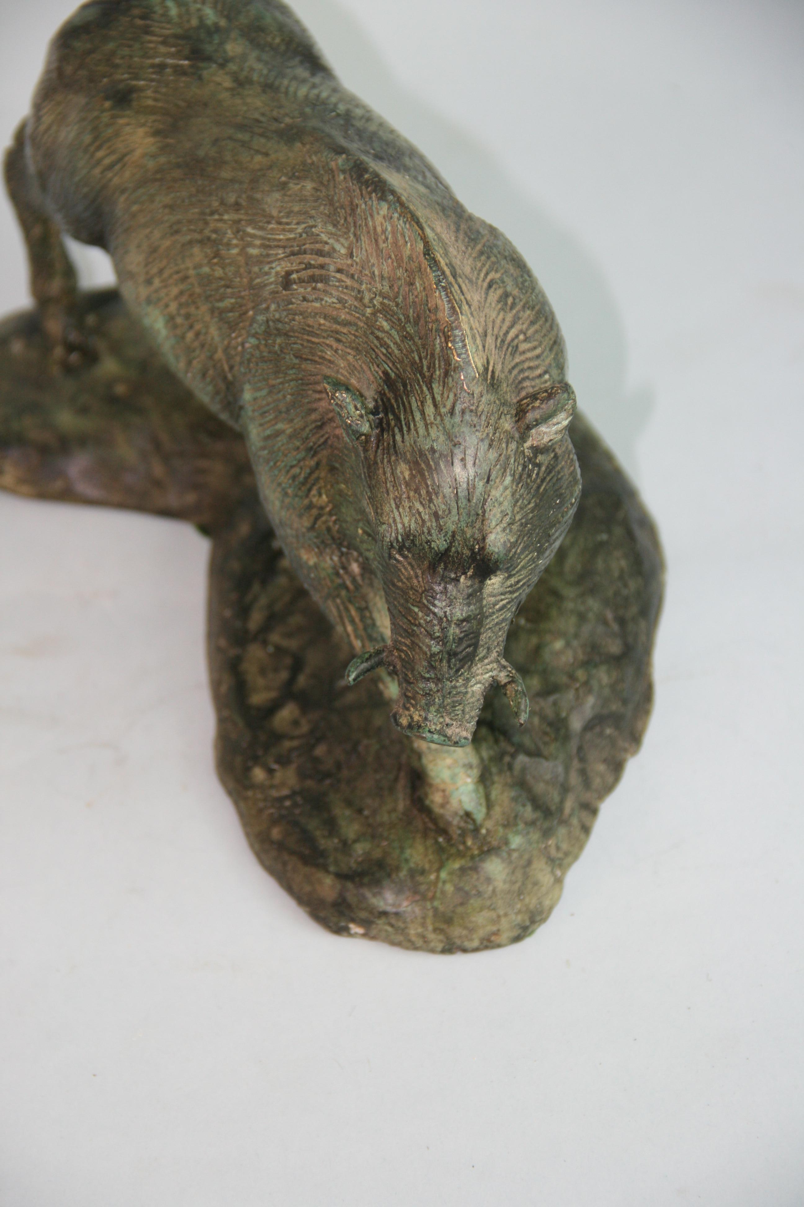 French Hand Cast Bronze Wild Boar Sculpture 2