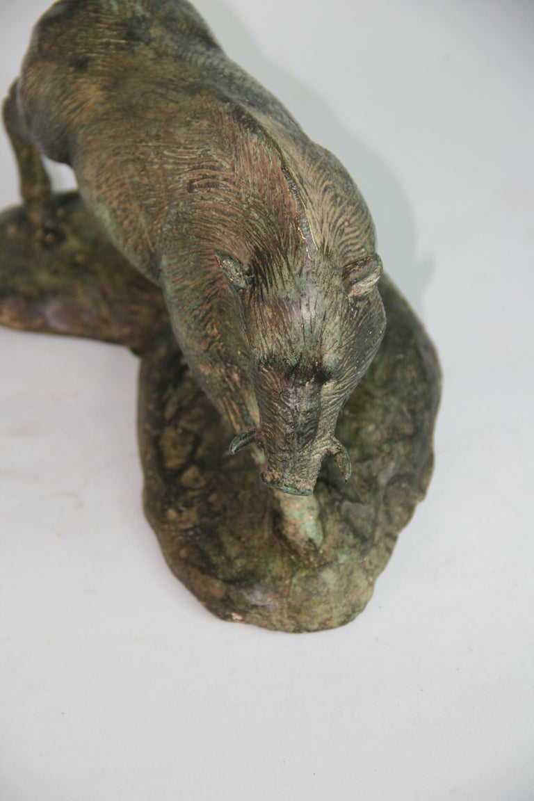 French Hand Cast Bronze Wild Boar Sculpture For Sale 5