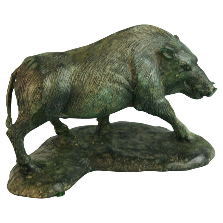 French Hand Cast Bronze Wild Boar Sculpture For Sale