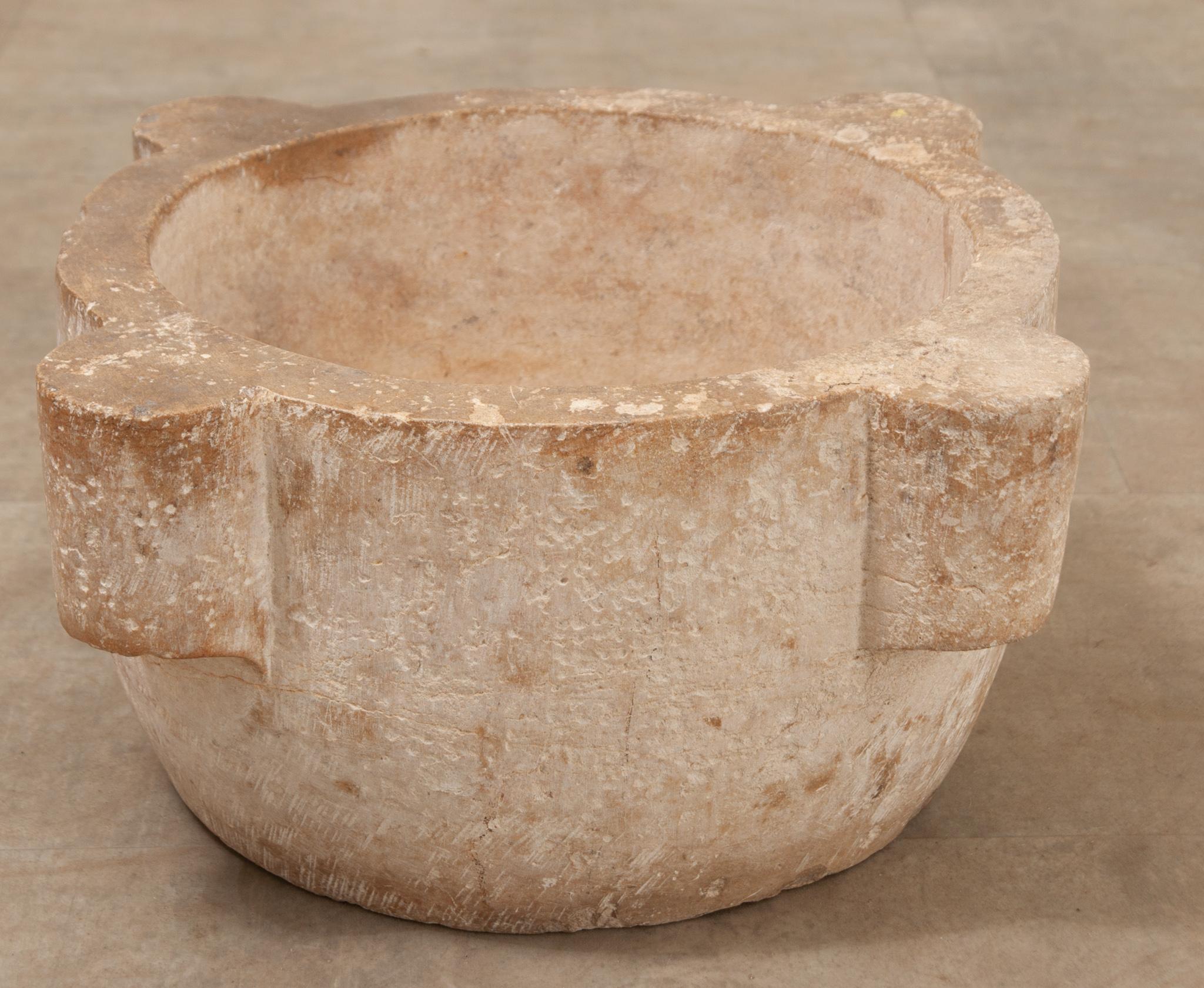 19th Century French Hand-Chiseled Stone Mortar For Sale