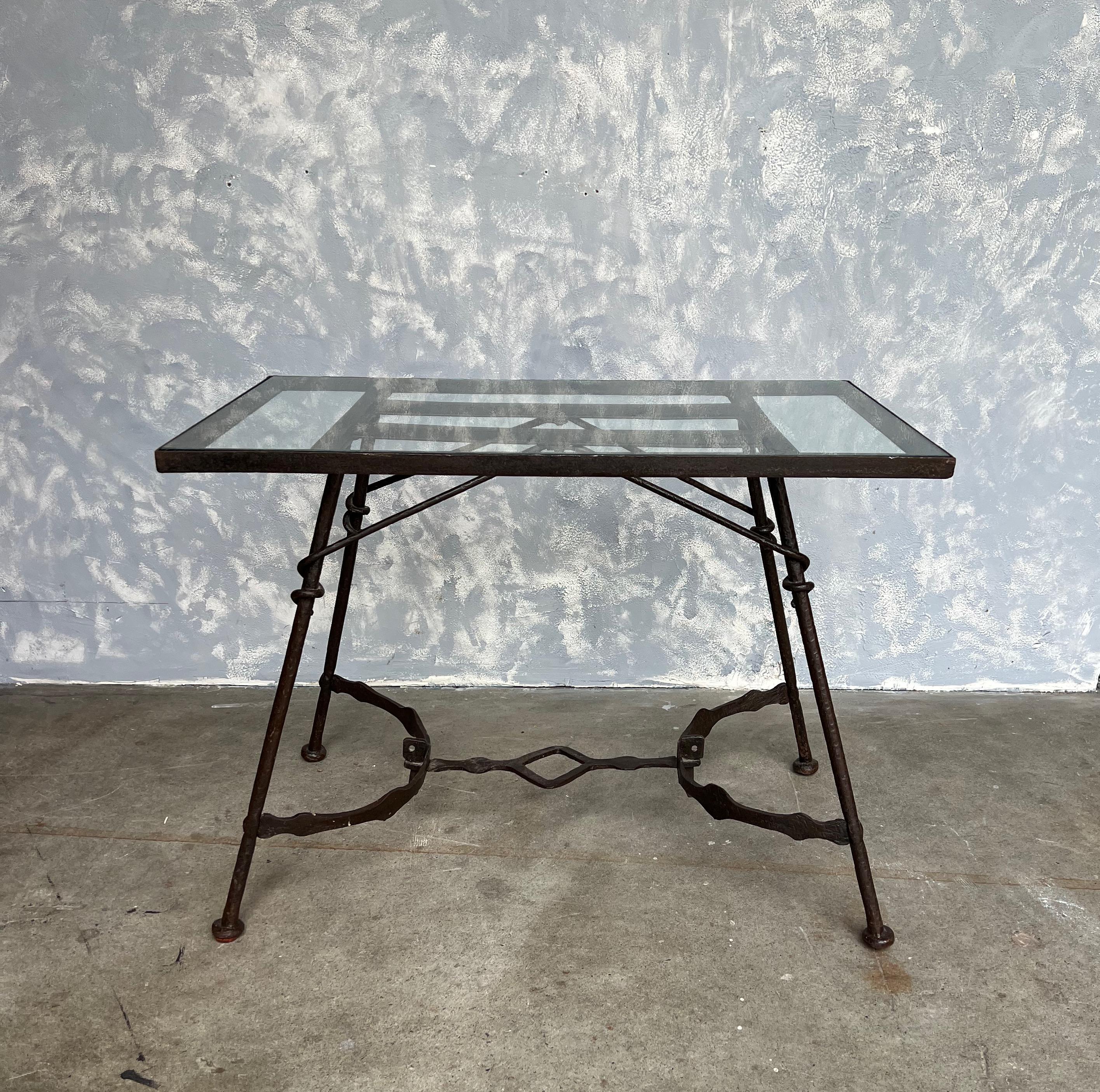 Mid-Century Modern French Hand Crafted Iron End Table For Sale