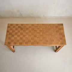 French Hand-Crafted Oak Dining Table with Parquetry Checkerboard Top, 1960s