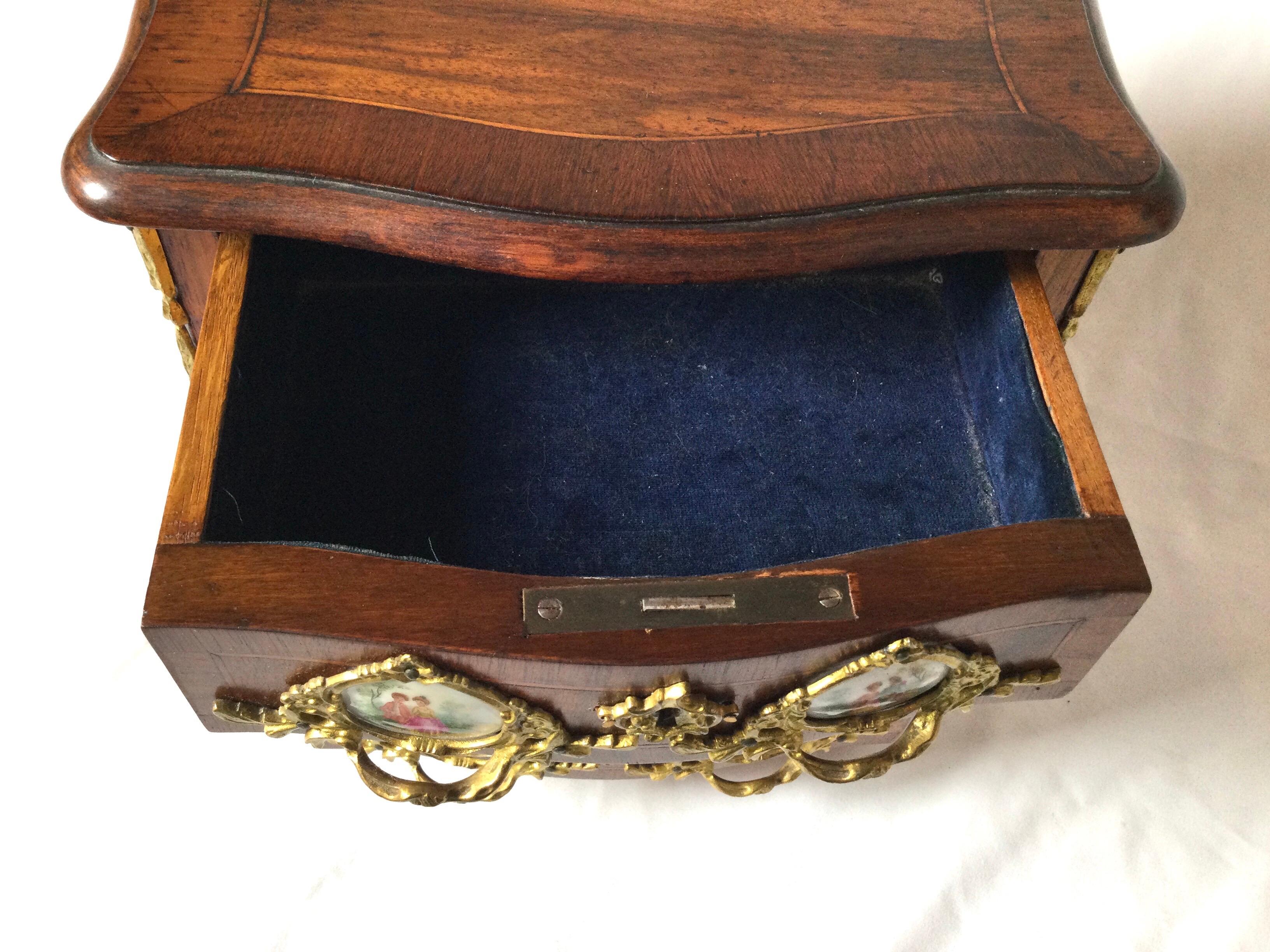 French Hand Crafted Wooden Miniature Jewelry Chest For Sale 6