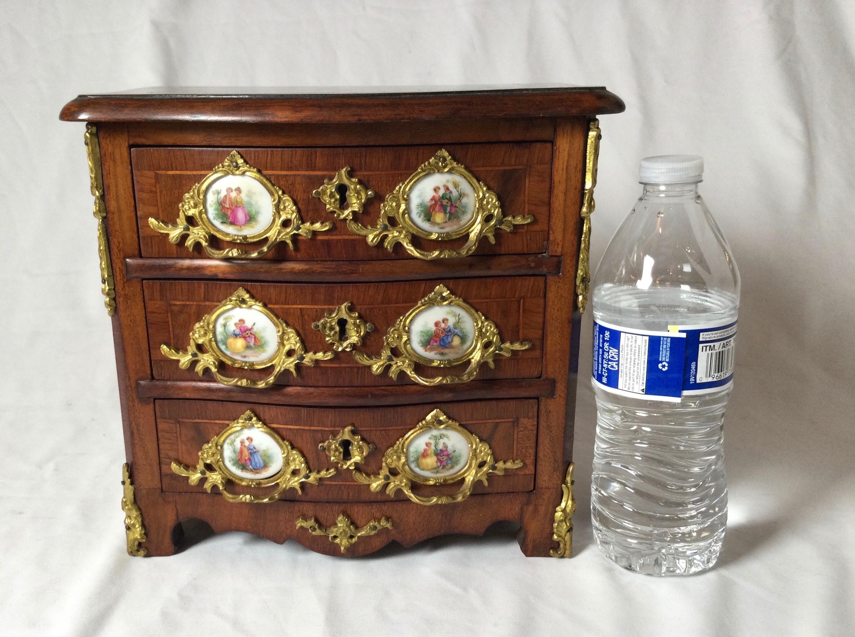 French Hand Crafted Wooden Miniature Jewelry Chest For Sale 7