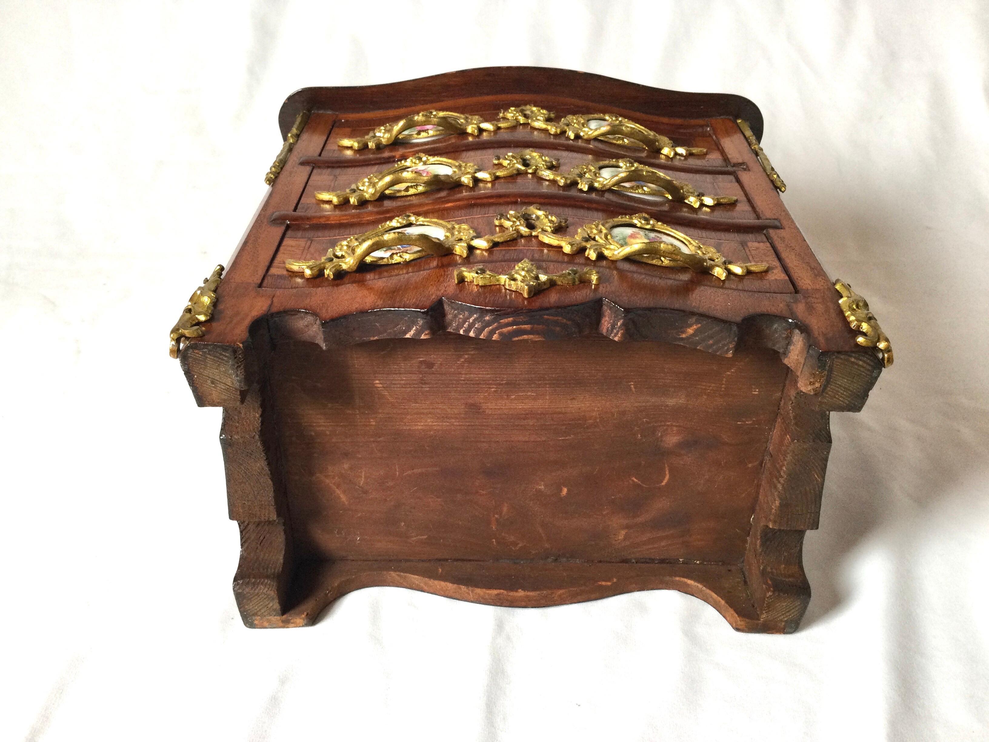 French Hand Crafted Wooden Miniature Jewelry Chest For Sale 4