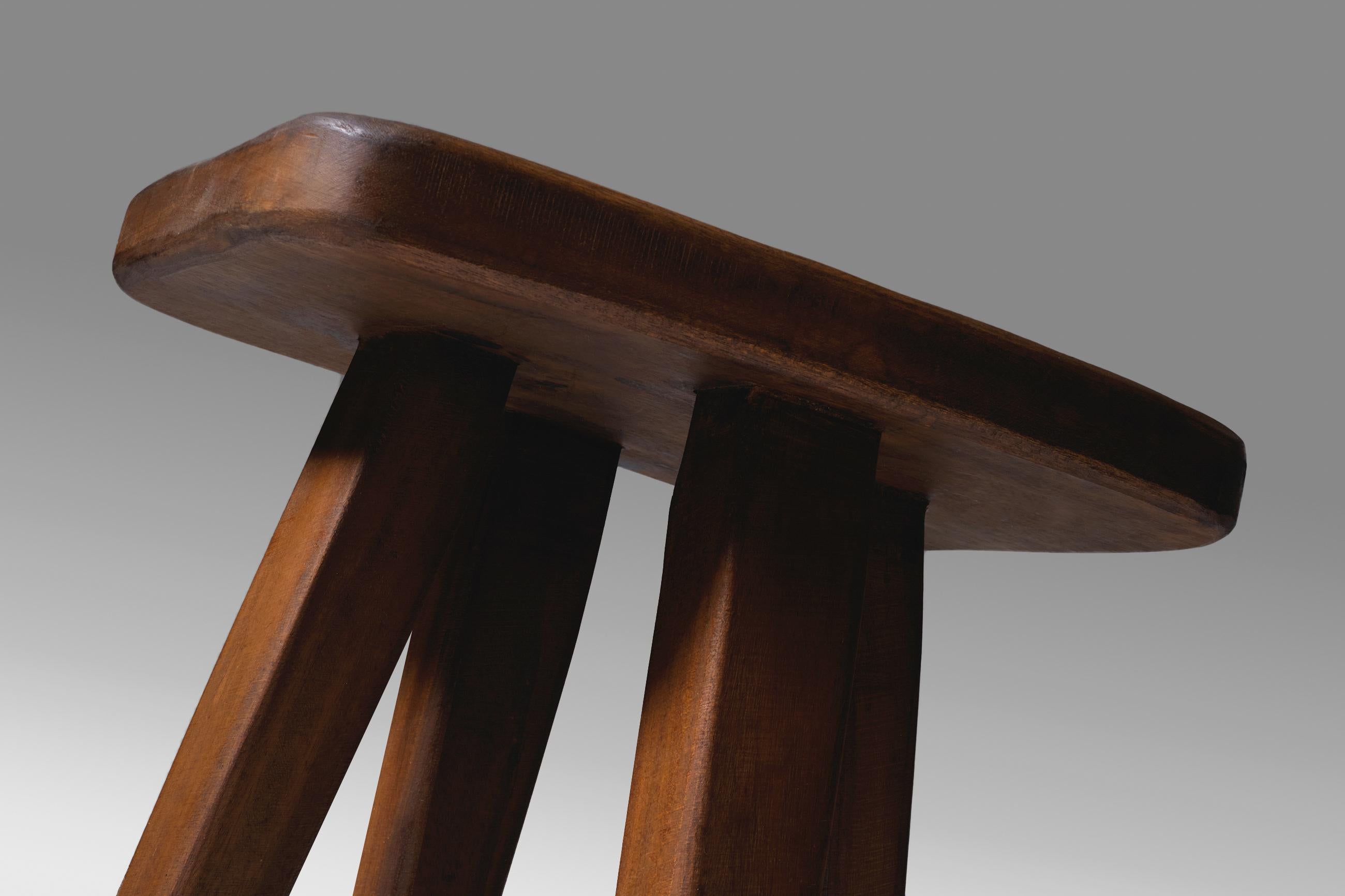 Mid-Century Modern French Handcrafted Wooden Stool, 1960s