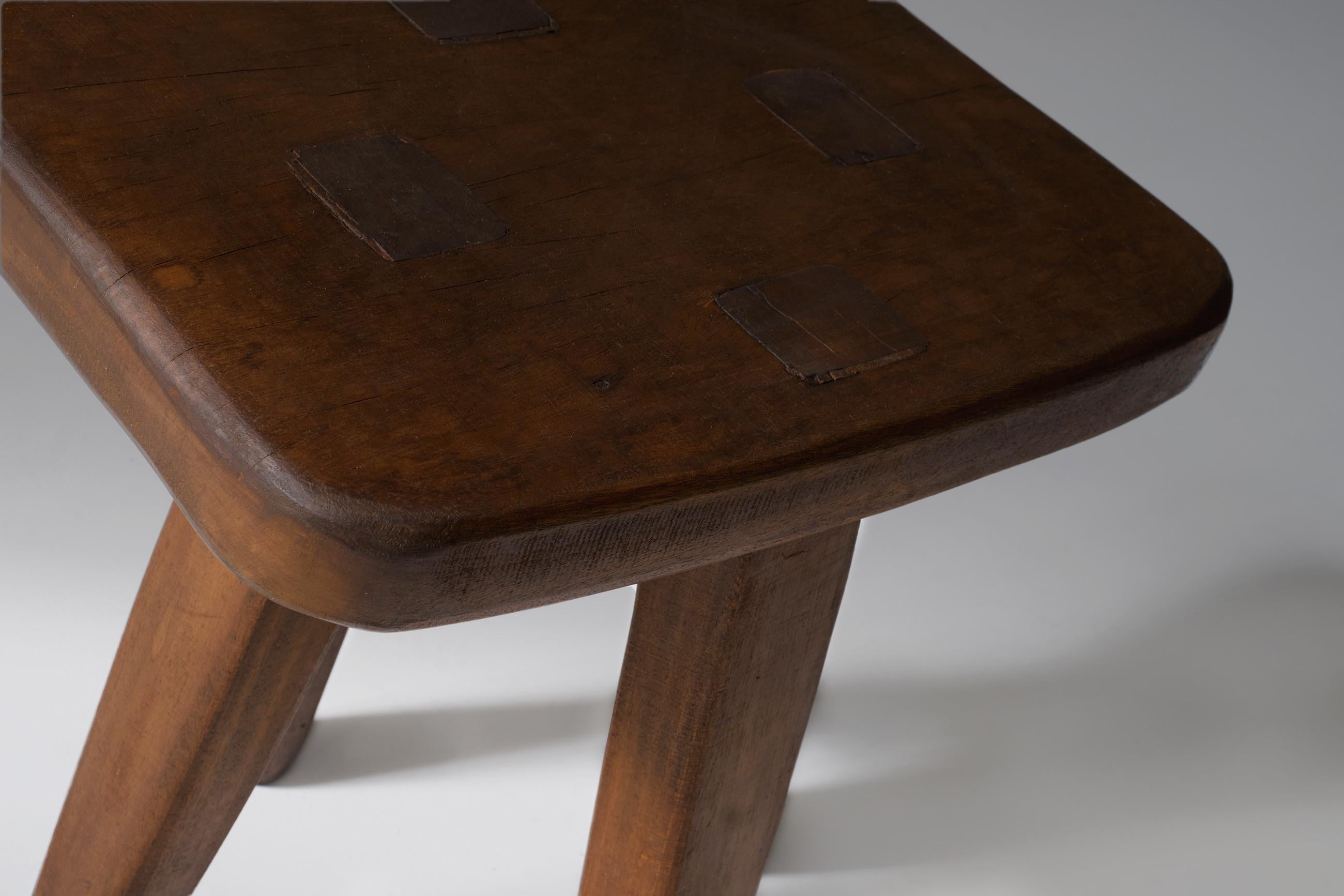 French Handcrafted Wooden Stool, 1960s In Good Condition In Rotterdam, NL