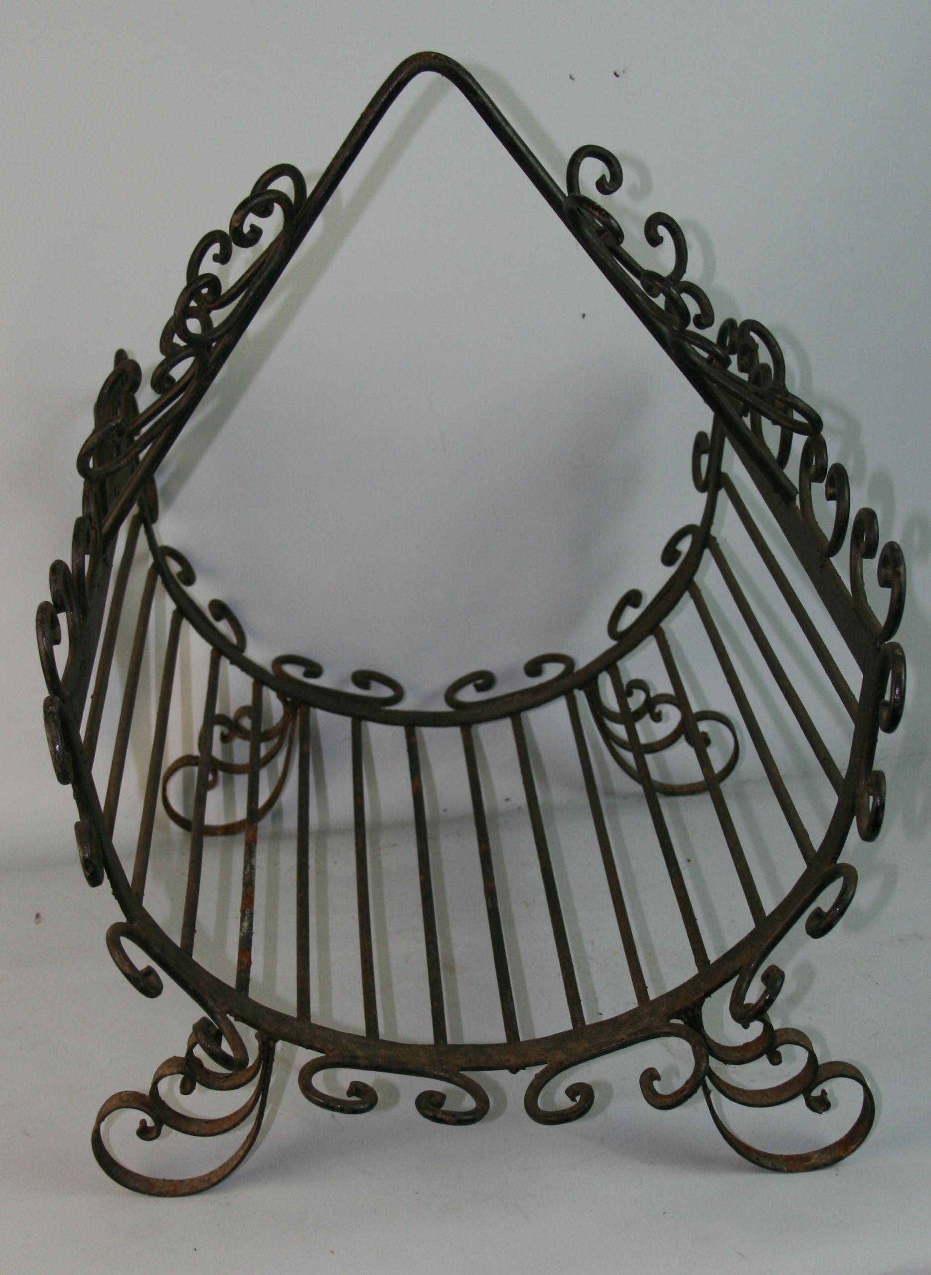 Hand-Crafted French Hand Curved Forged Iron Log holder 1950's For Sale